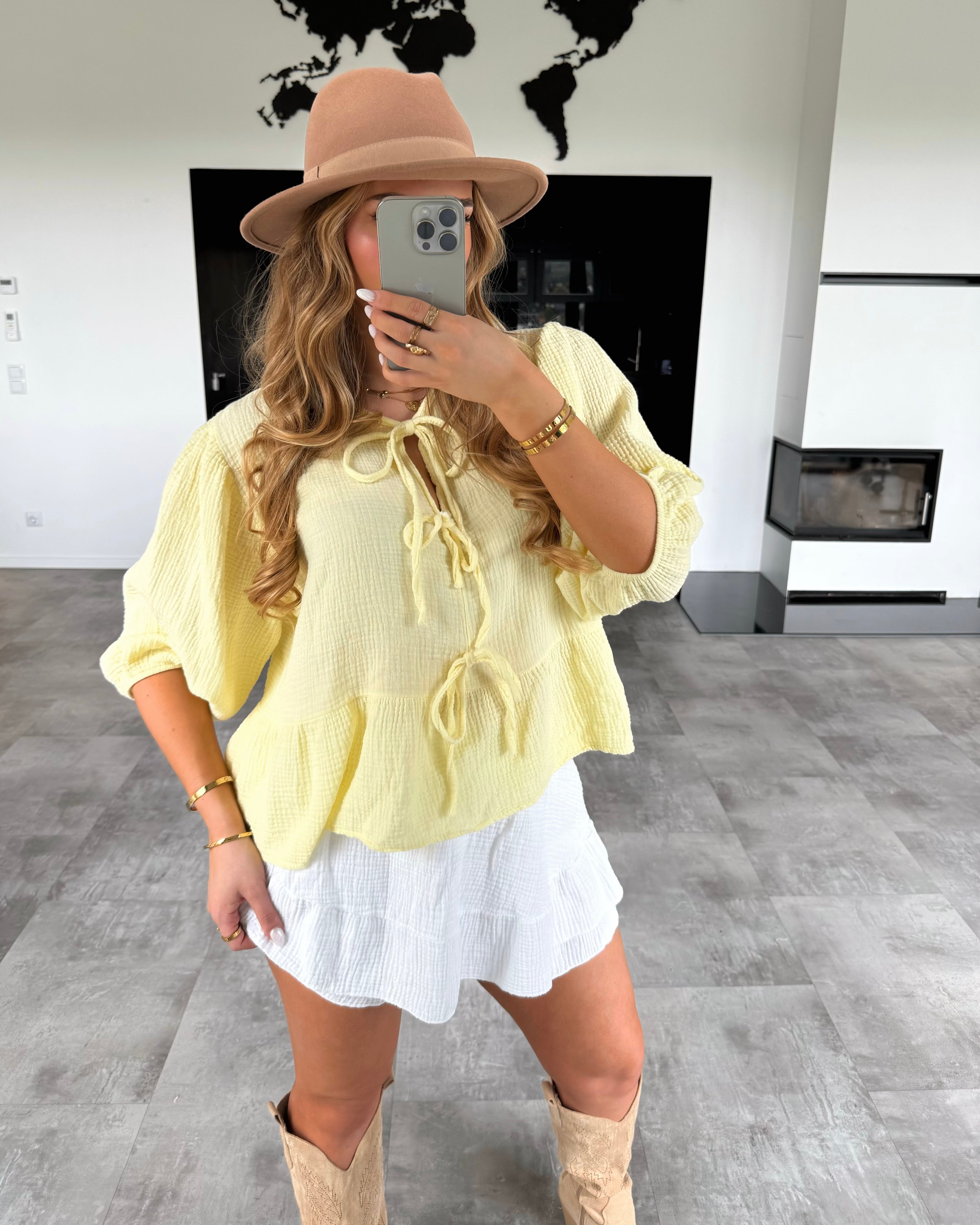 Musselin Knoten-Bluse "Leona" Hellgelb