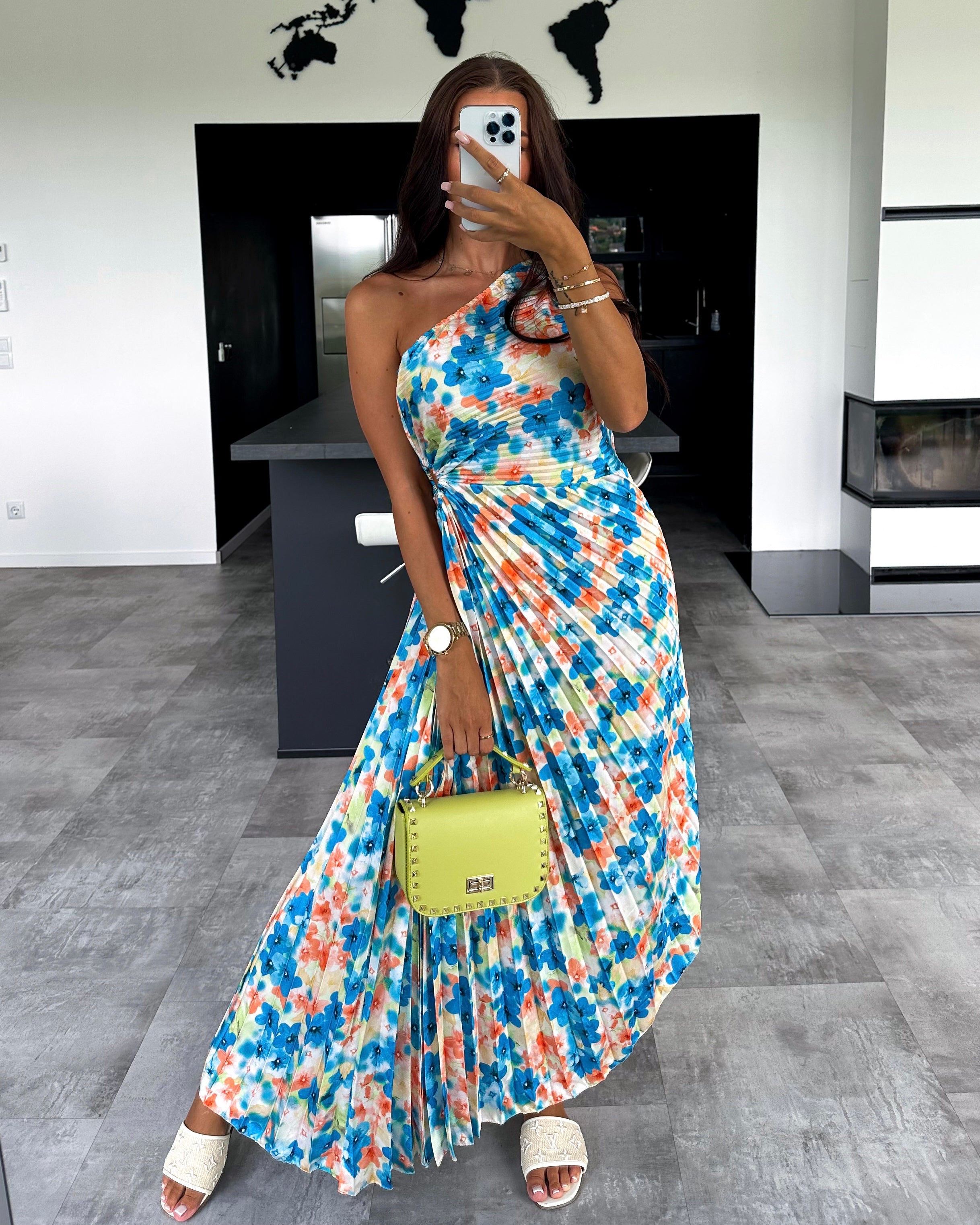 Kleid "Floral" Lang Blau