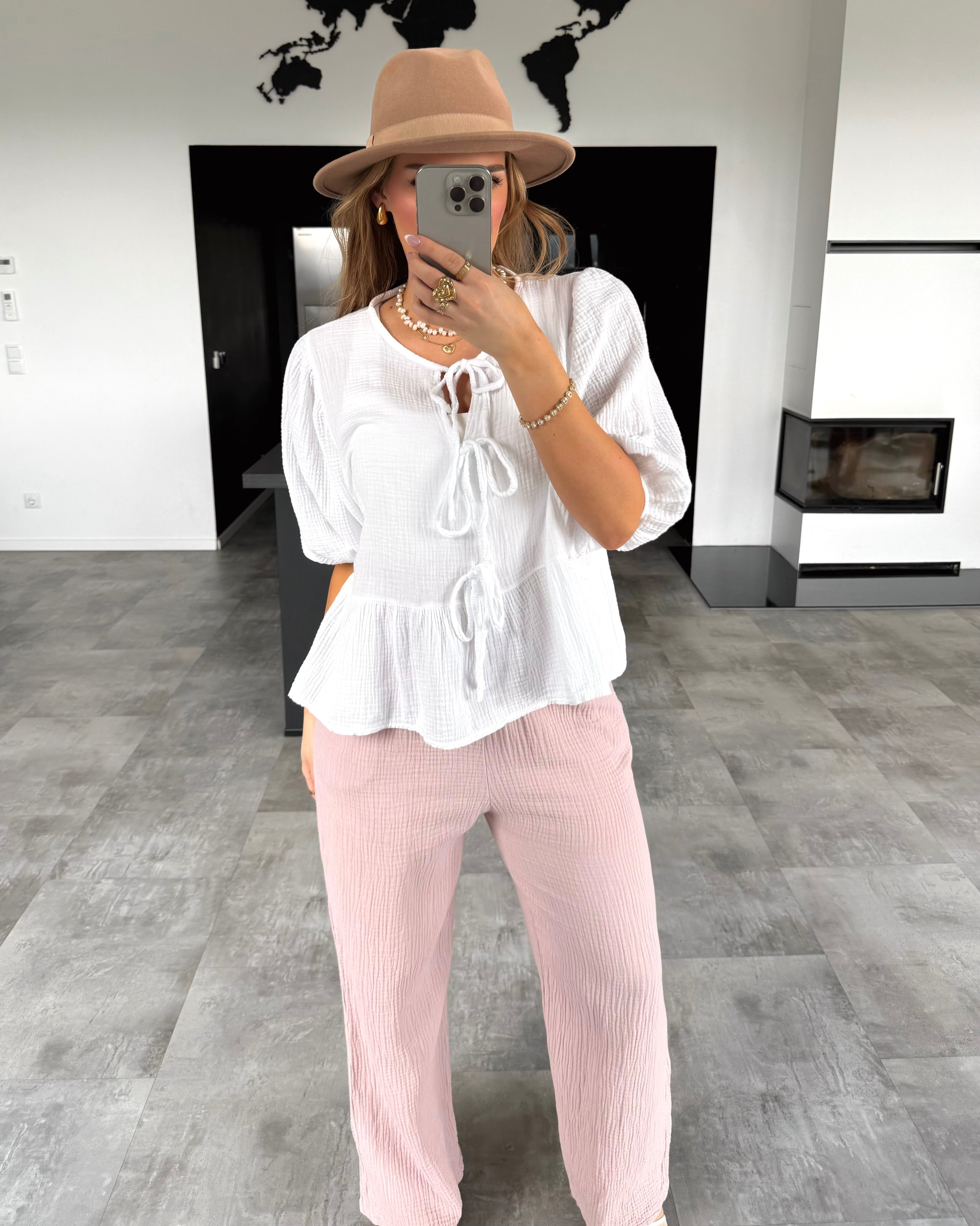 Musselin Knoten-Bluse "Leona" Weiß