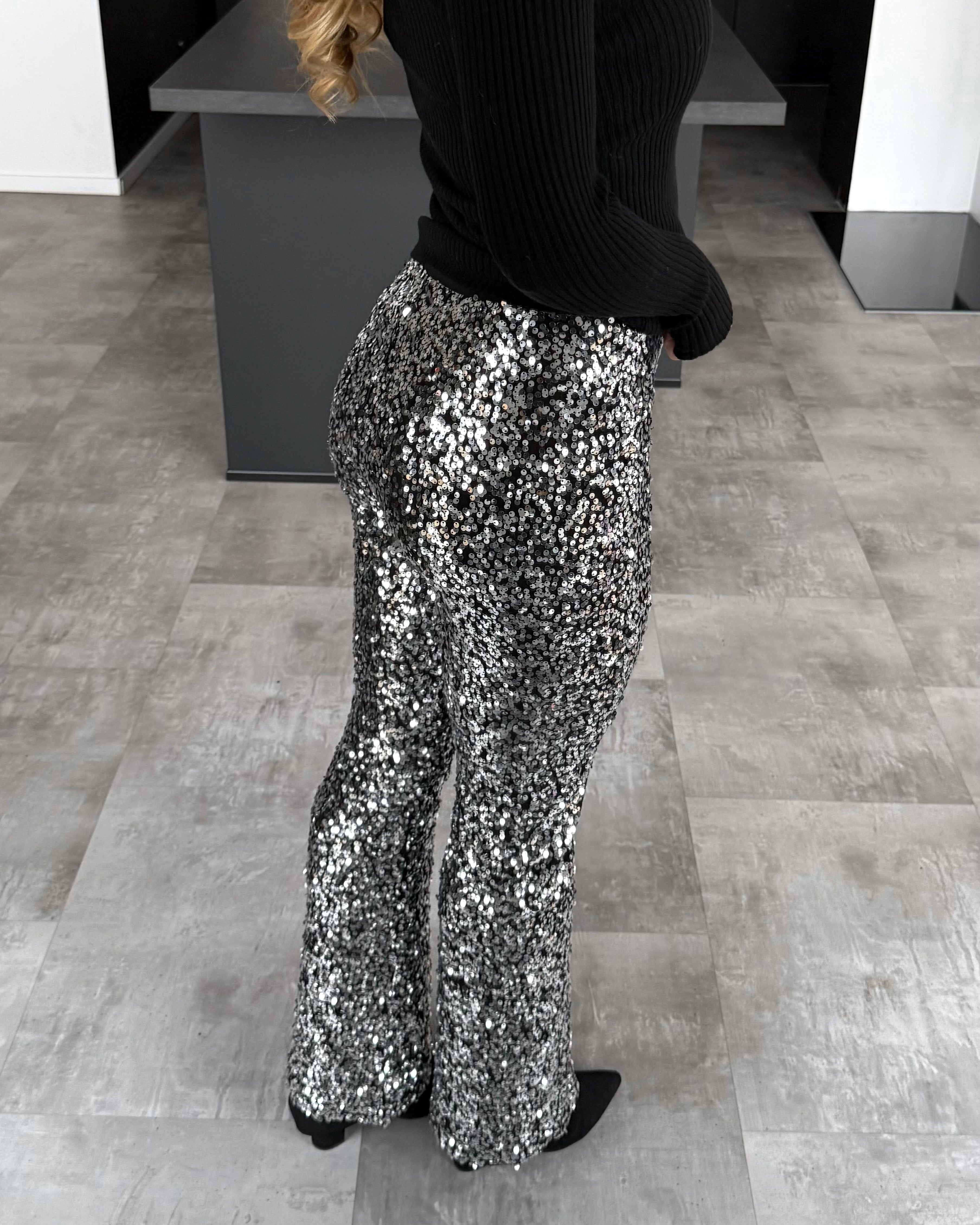 Pailletten Hose „Sierra“ Schwarz-Silber
