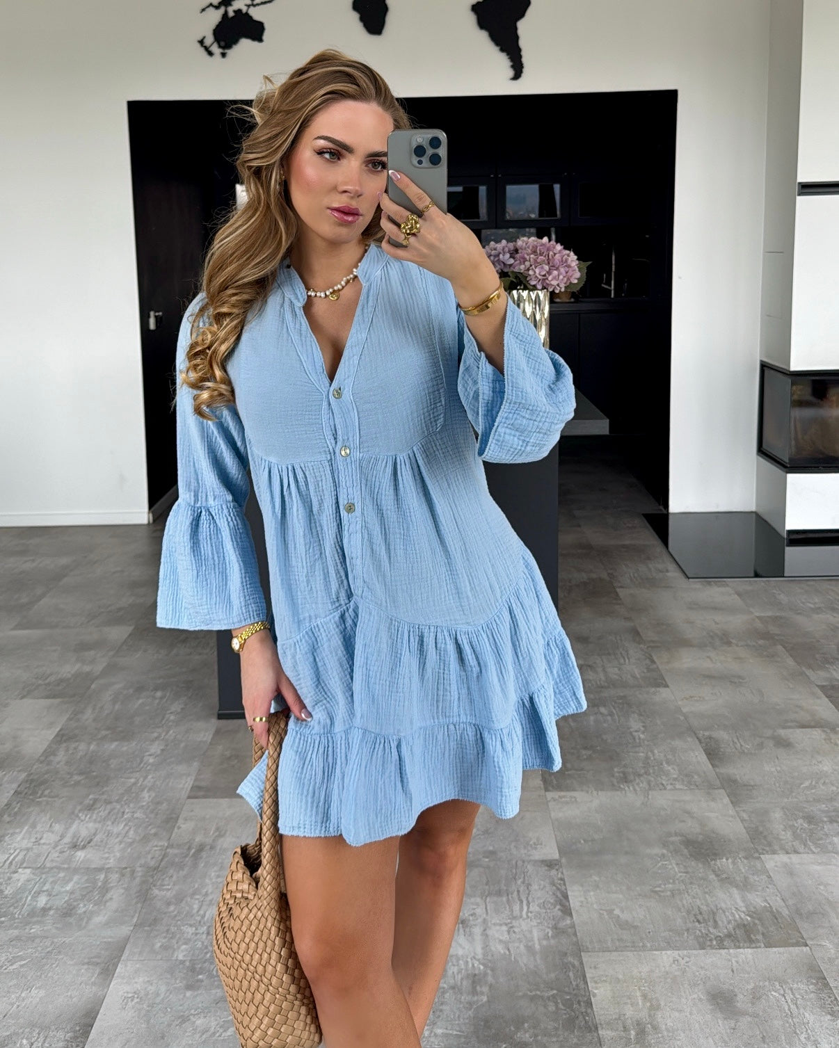 Musselin Kleid „Sofia“ Hellblau