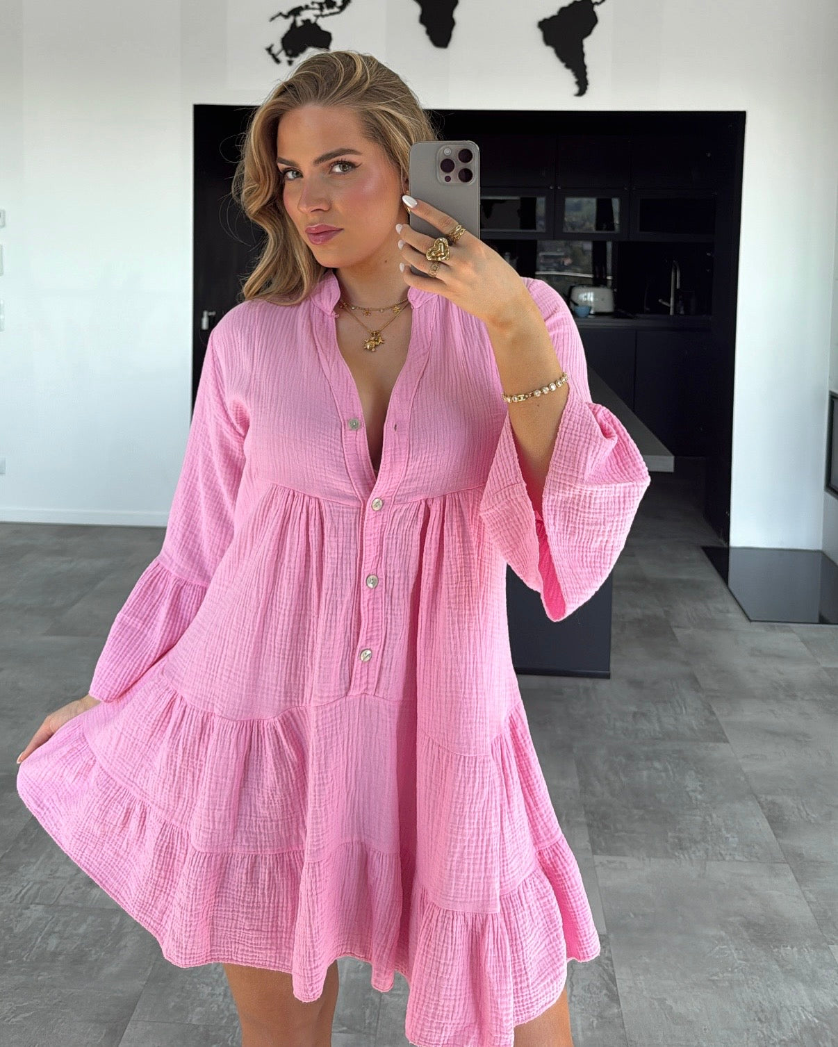 Musselin Kleid „Sofia“ Bubblegum Rosa