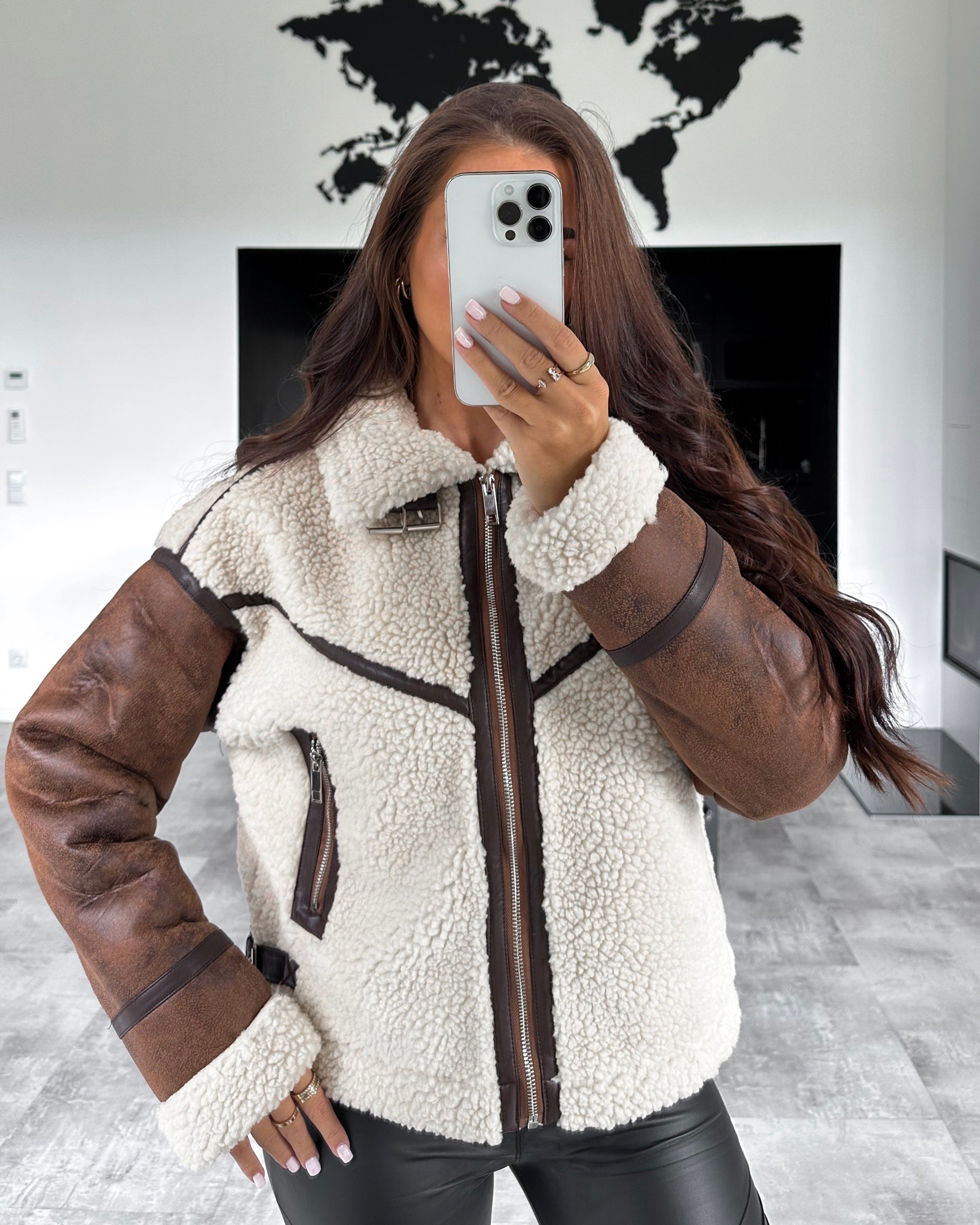 Pilotenjacke mit Teddyfell „Ivy“ Braun