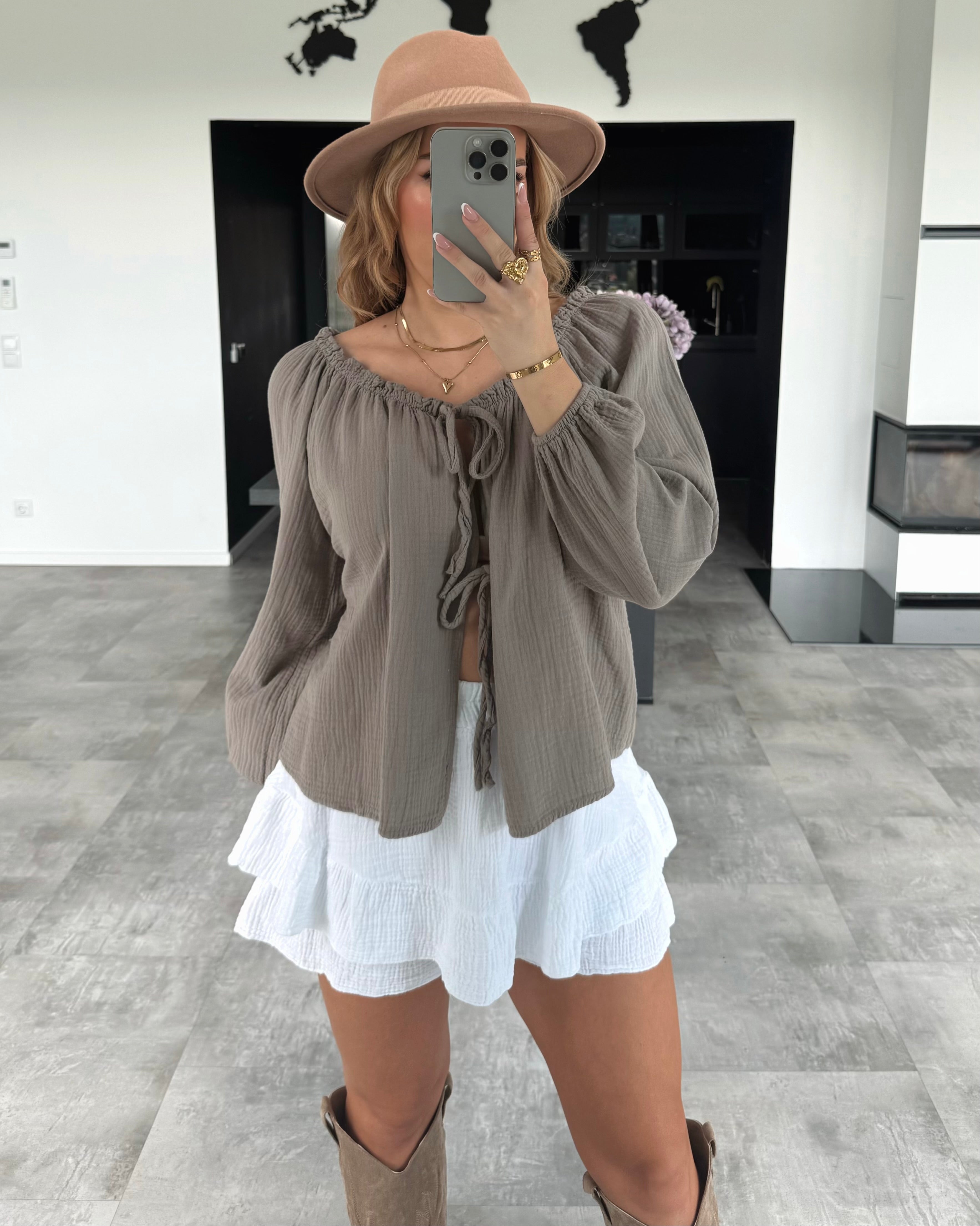 Musselin Knoten-Bluse "Kristin" Taupe