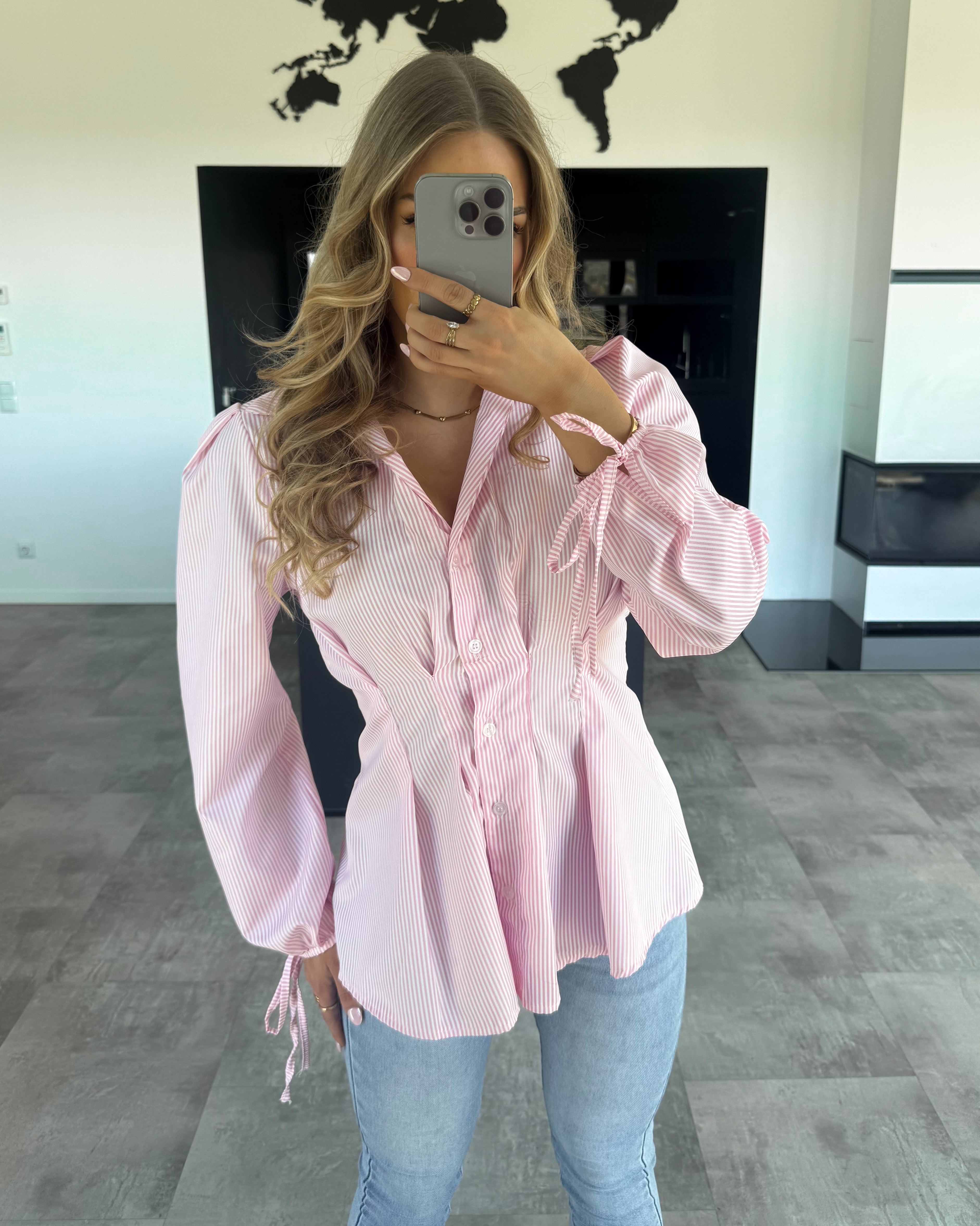 Streifen-Bluse "Alea" Rosa-Weiß