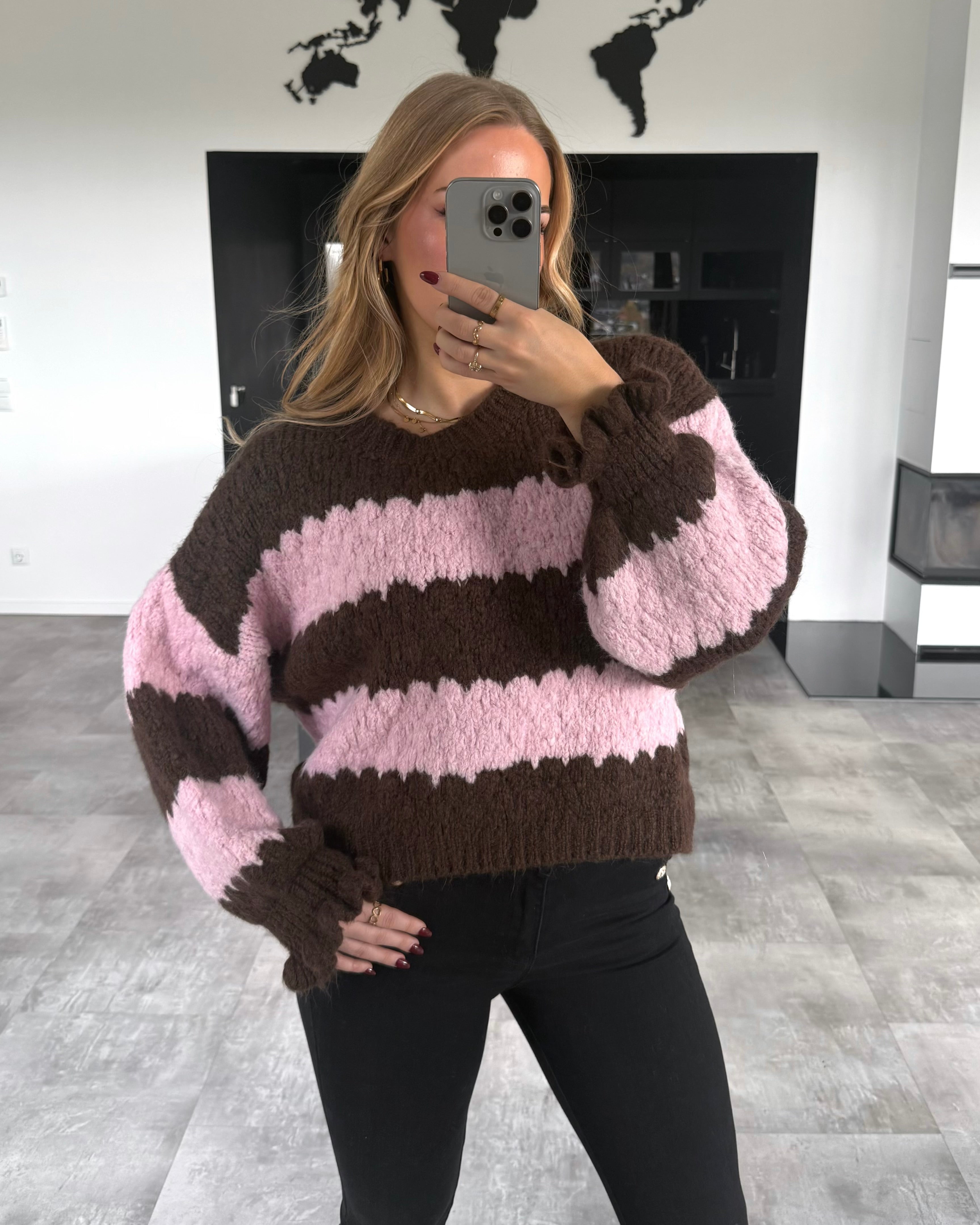 Pullover "Malena" Braun-Rosa