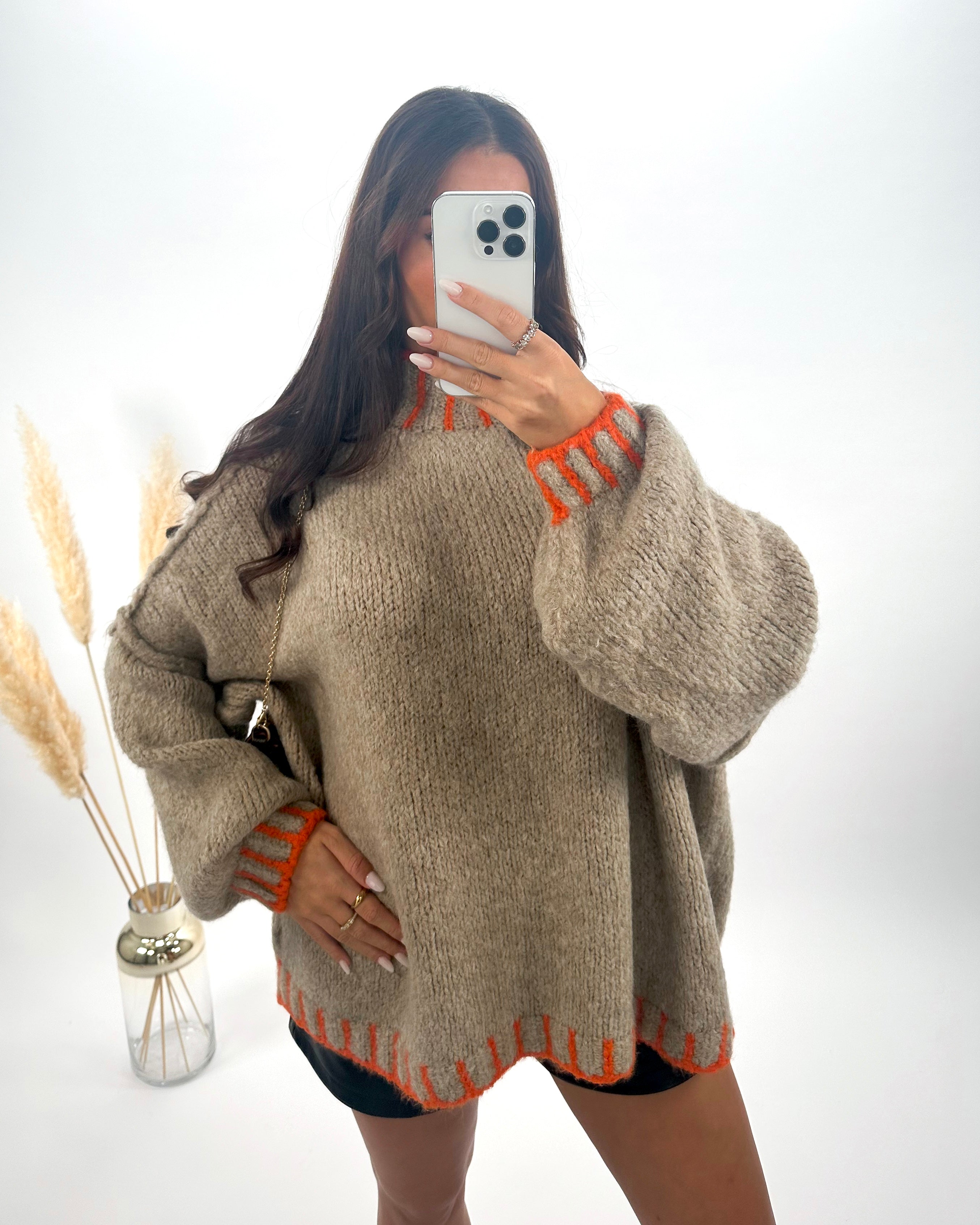Pullover "Bailey” Taupe-Orange