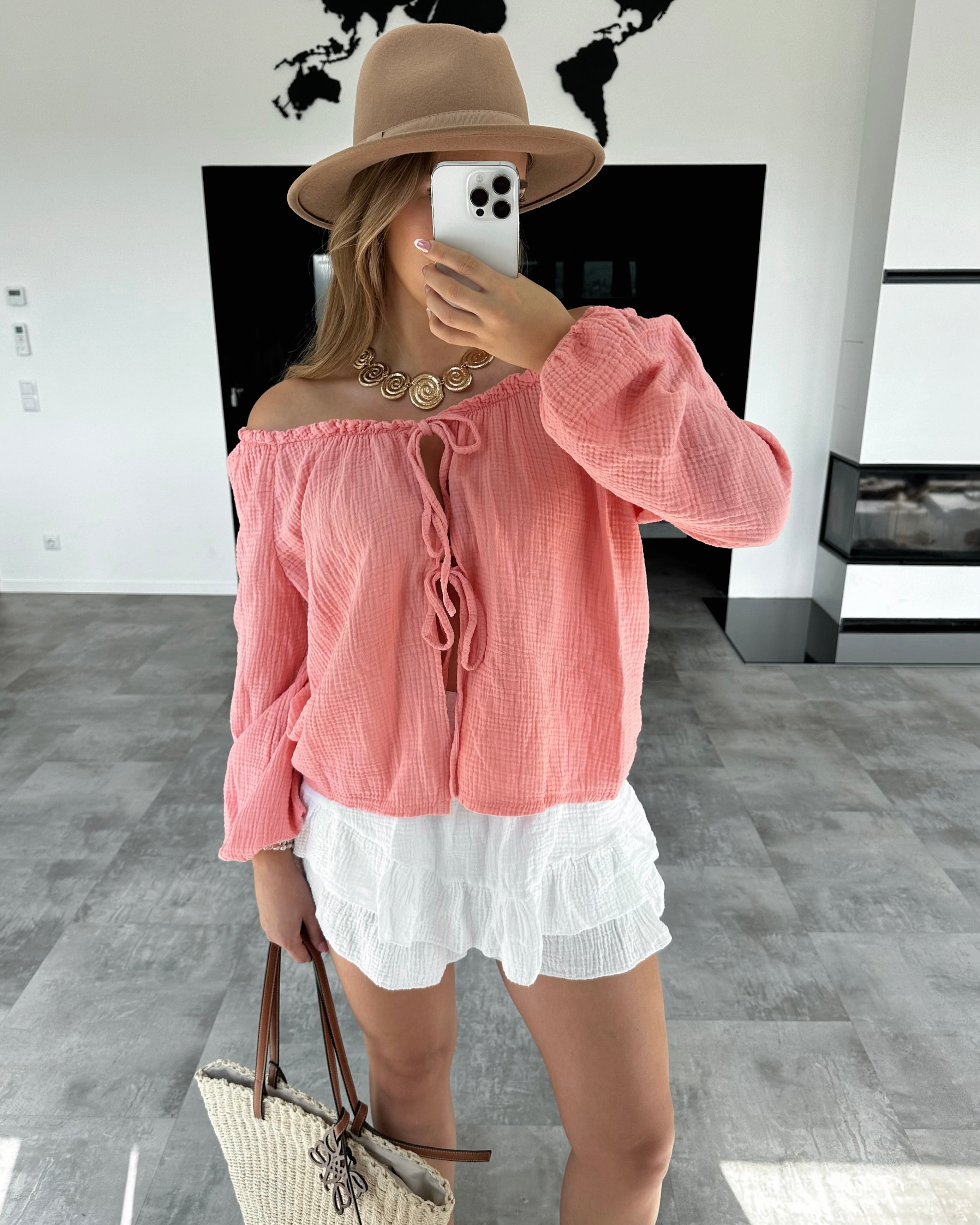 Musselin Knoten-Bluse "Kristin" Koralle
