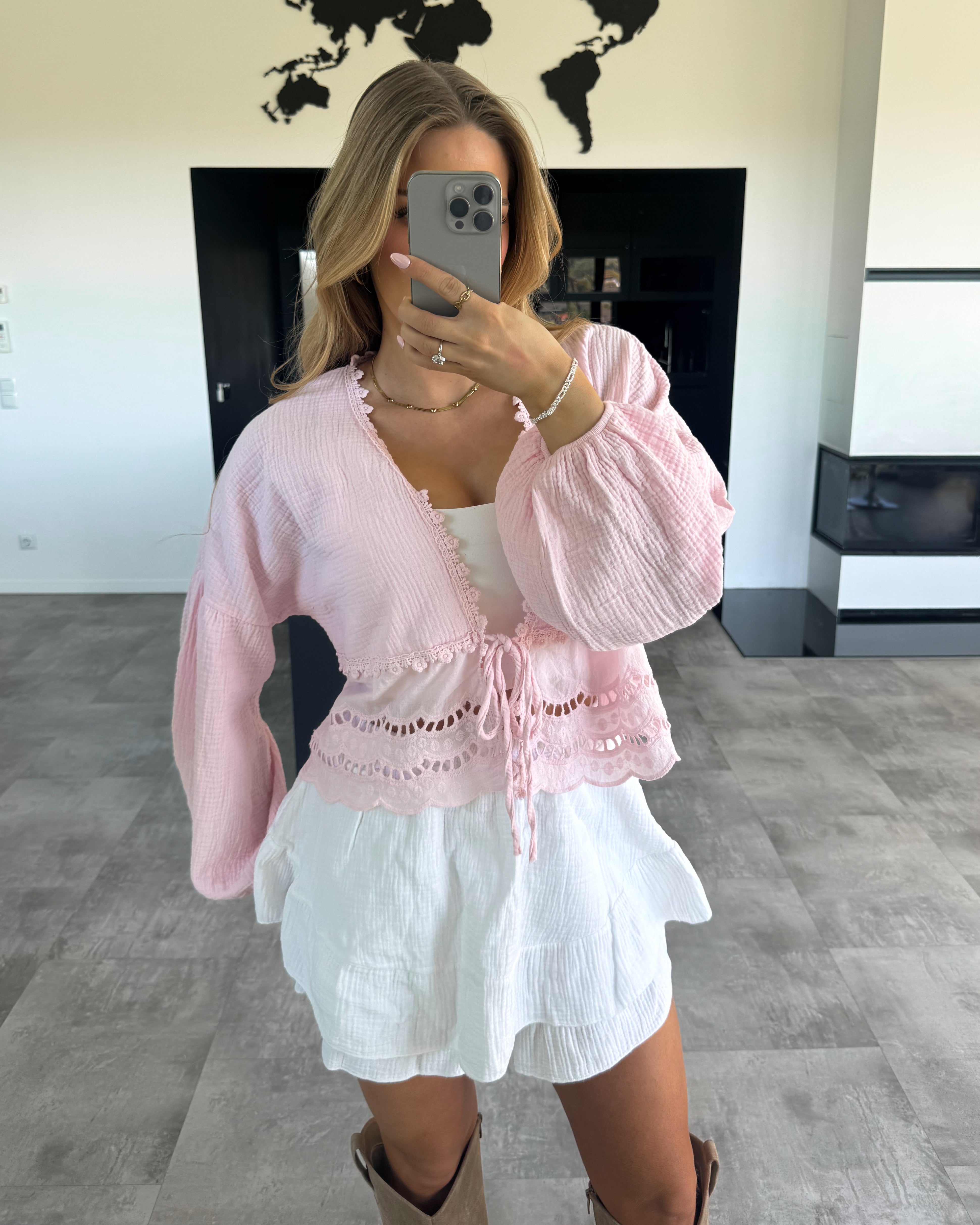 Musselin Knoten-Bluse "Emmi" Babyrosa