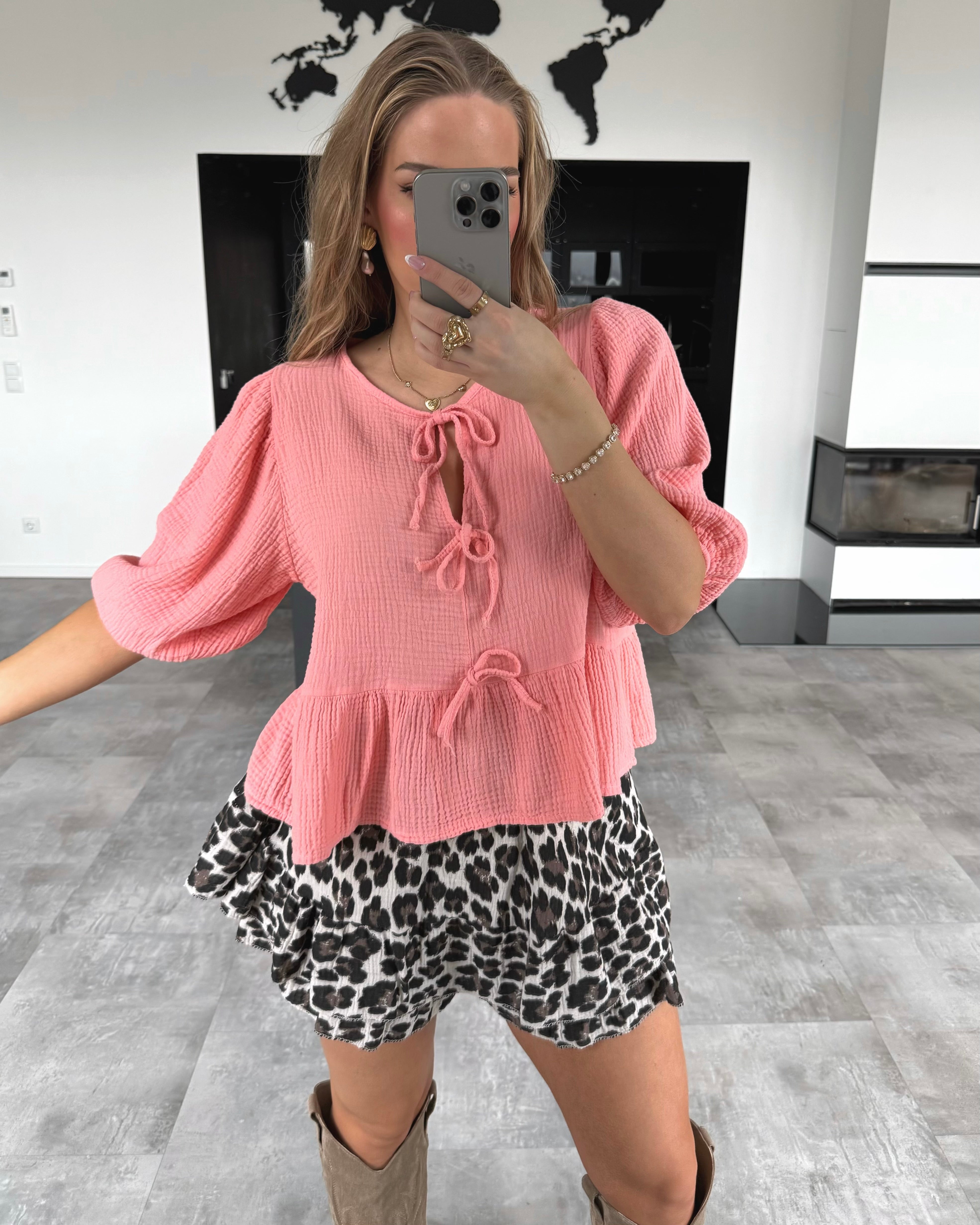 Musselin Knoten-Bluse "Leona" Koralle