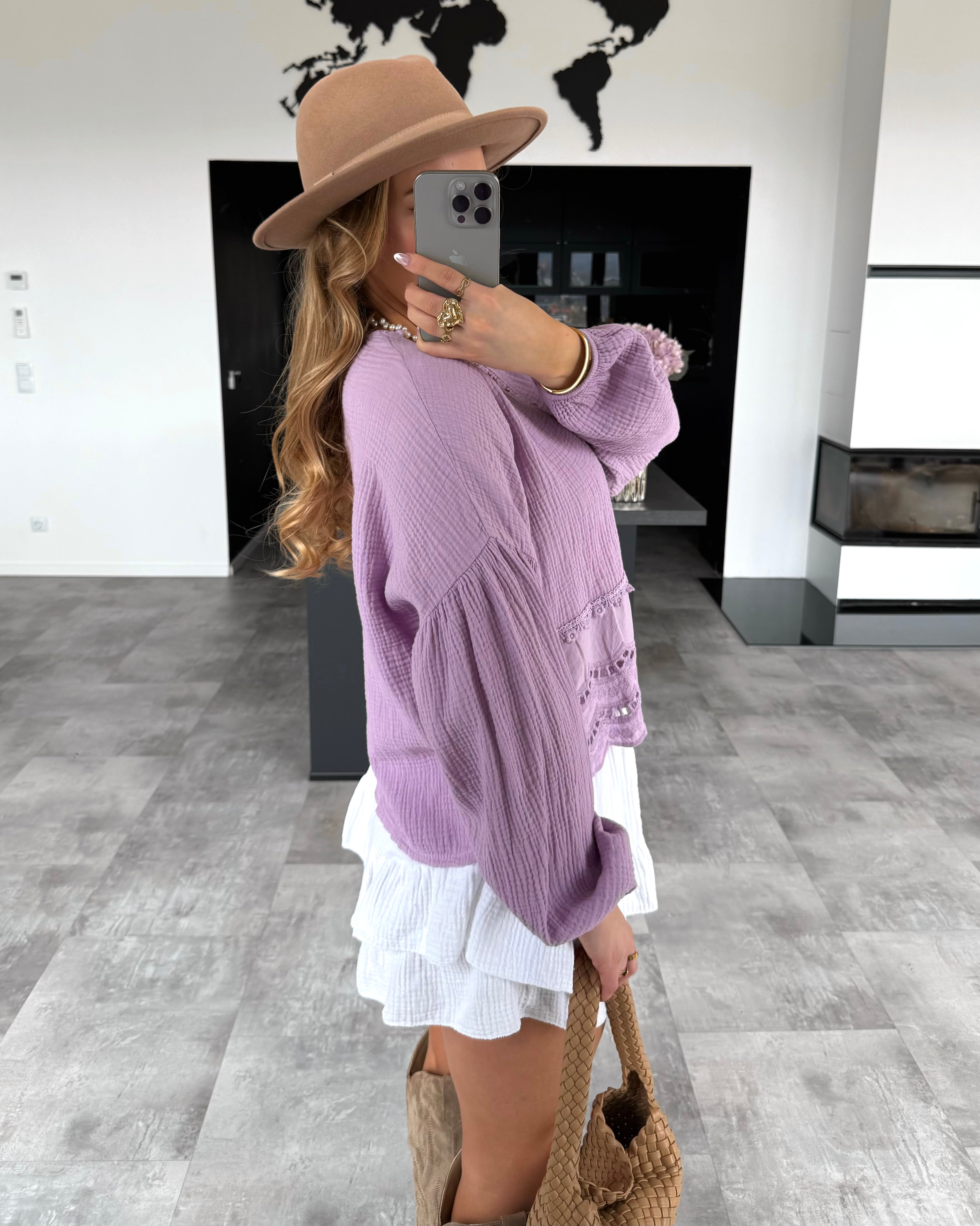 Musselin Knoten-Bluse "Emmi" Flieder