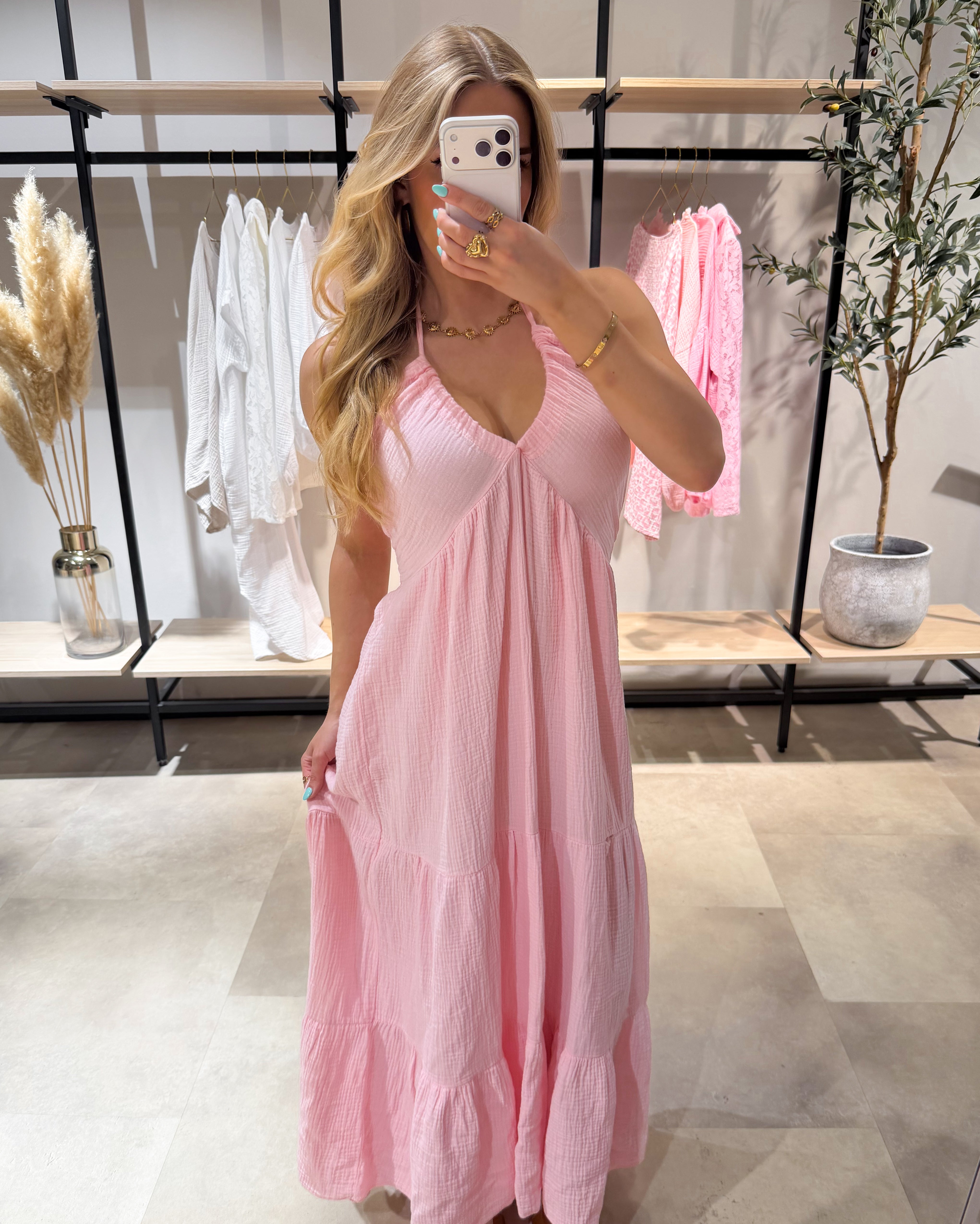 Musselin Maxikleid “Cara“ Bubblegum Rosa