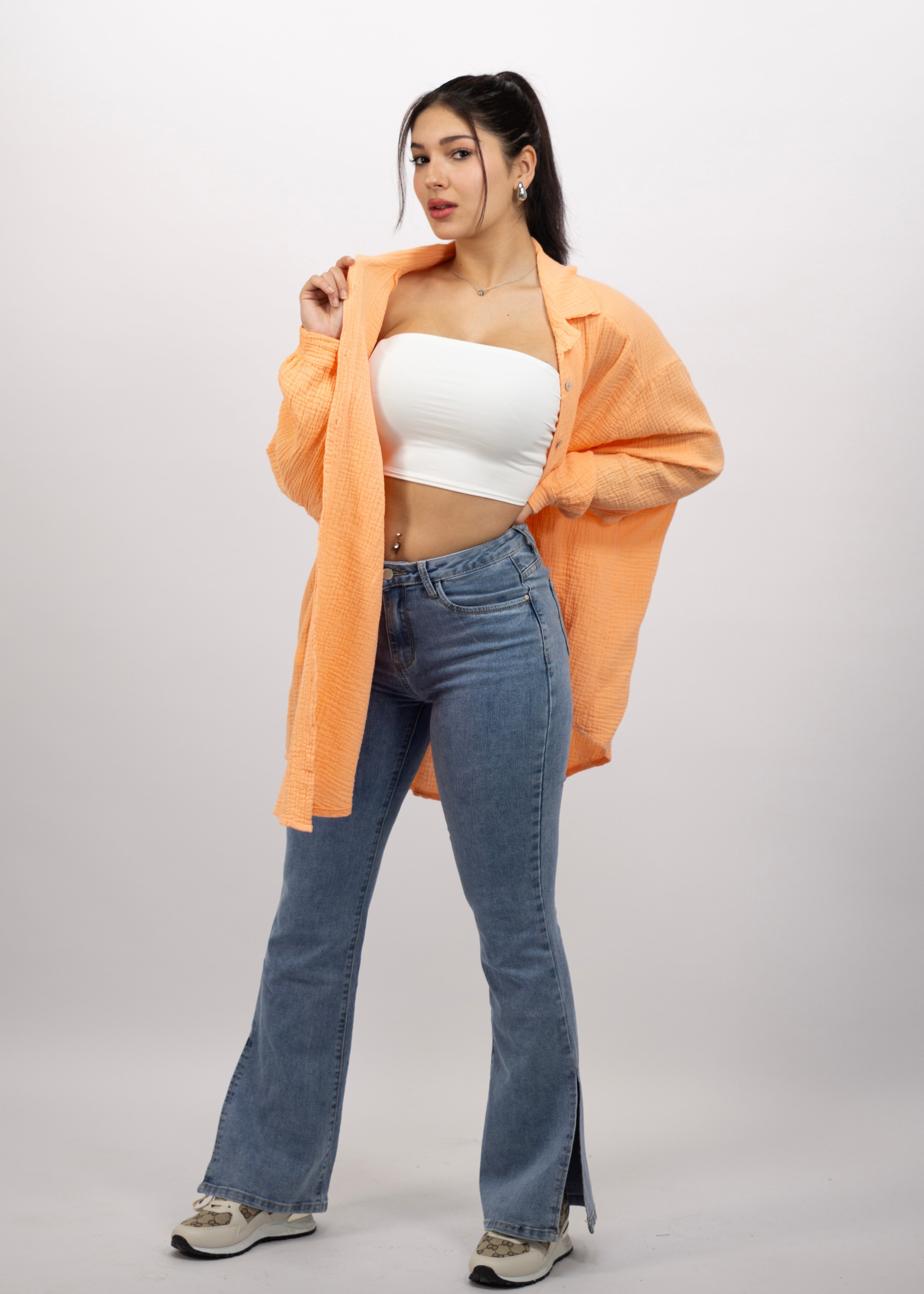 Musselin Bluse "Alissa" Lang Apricot