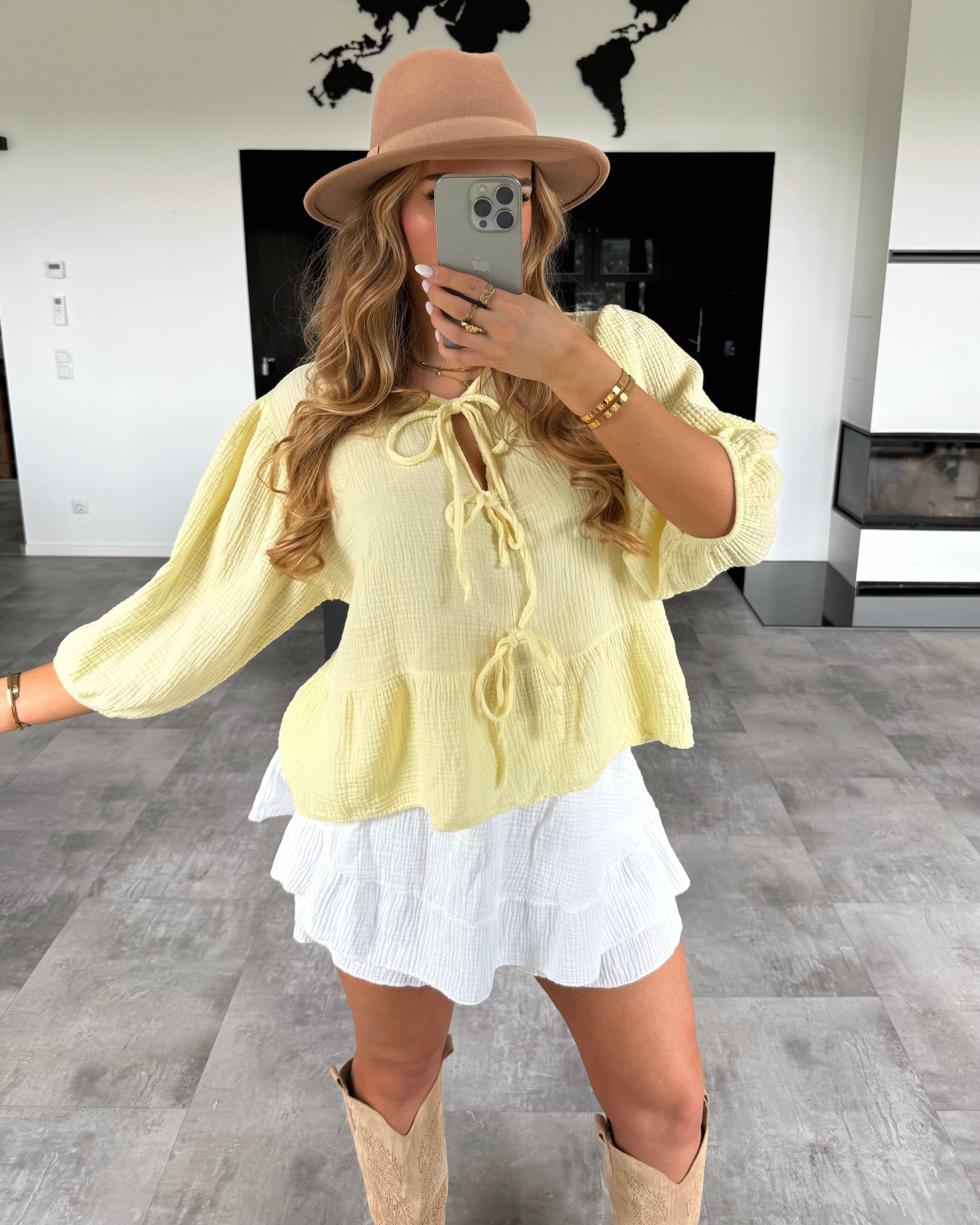 Musselin Knoten-Bluse "Leona" Hellgelb