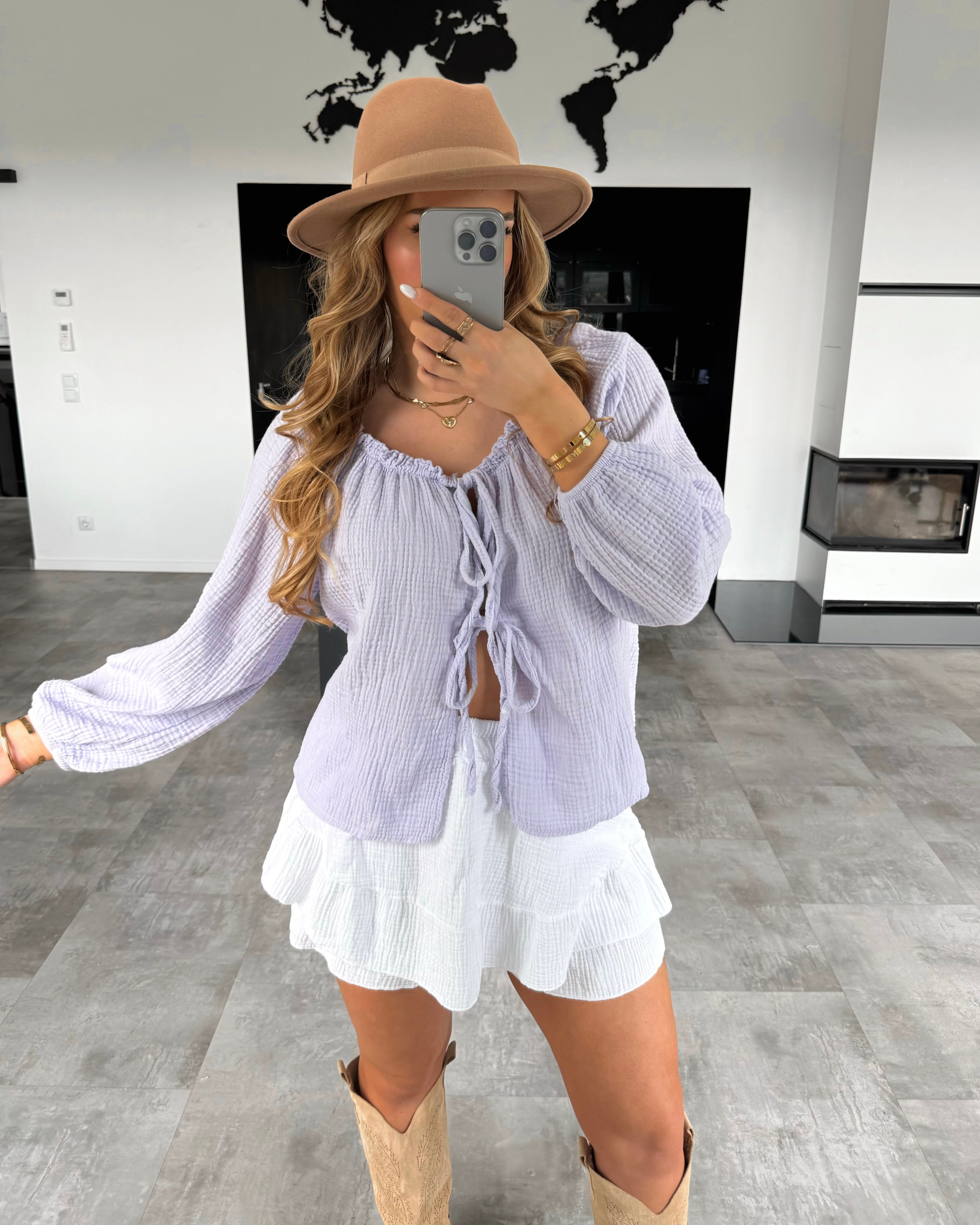 Musselin Knoten-Bluse "Kristin" Flieder