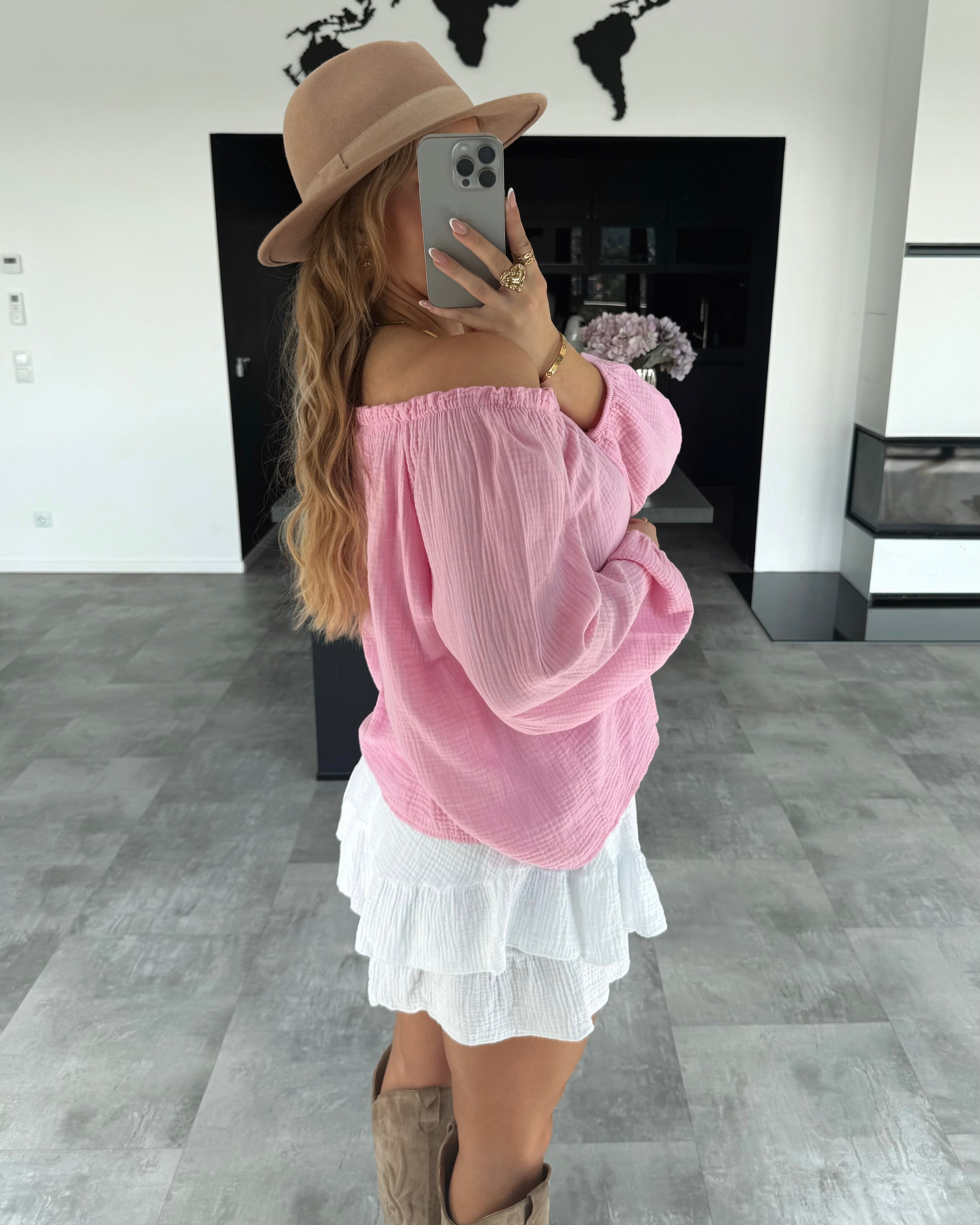 Musselin Knoten-Bluse "Kristin" Bubblegum Rosa
