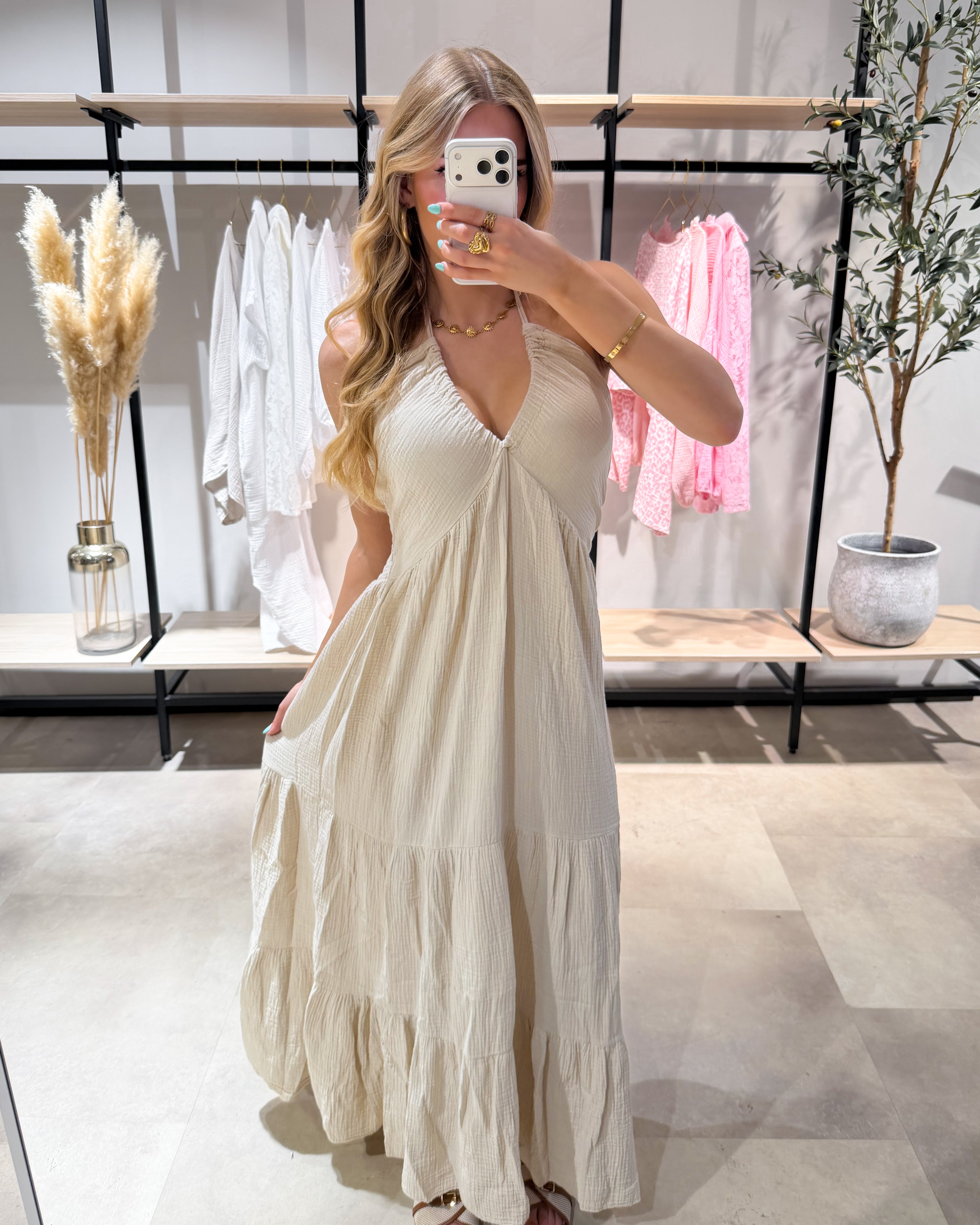 Musselin Maxikleid “Cara“ Beige