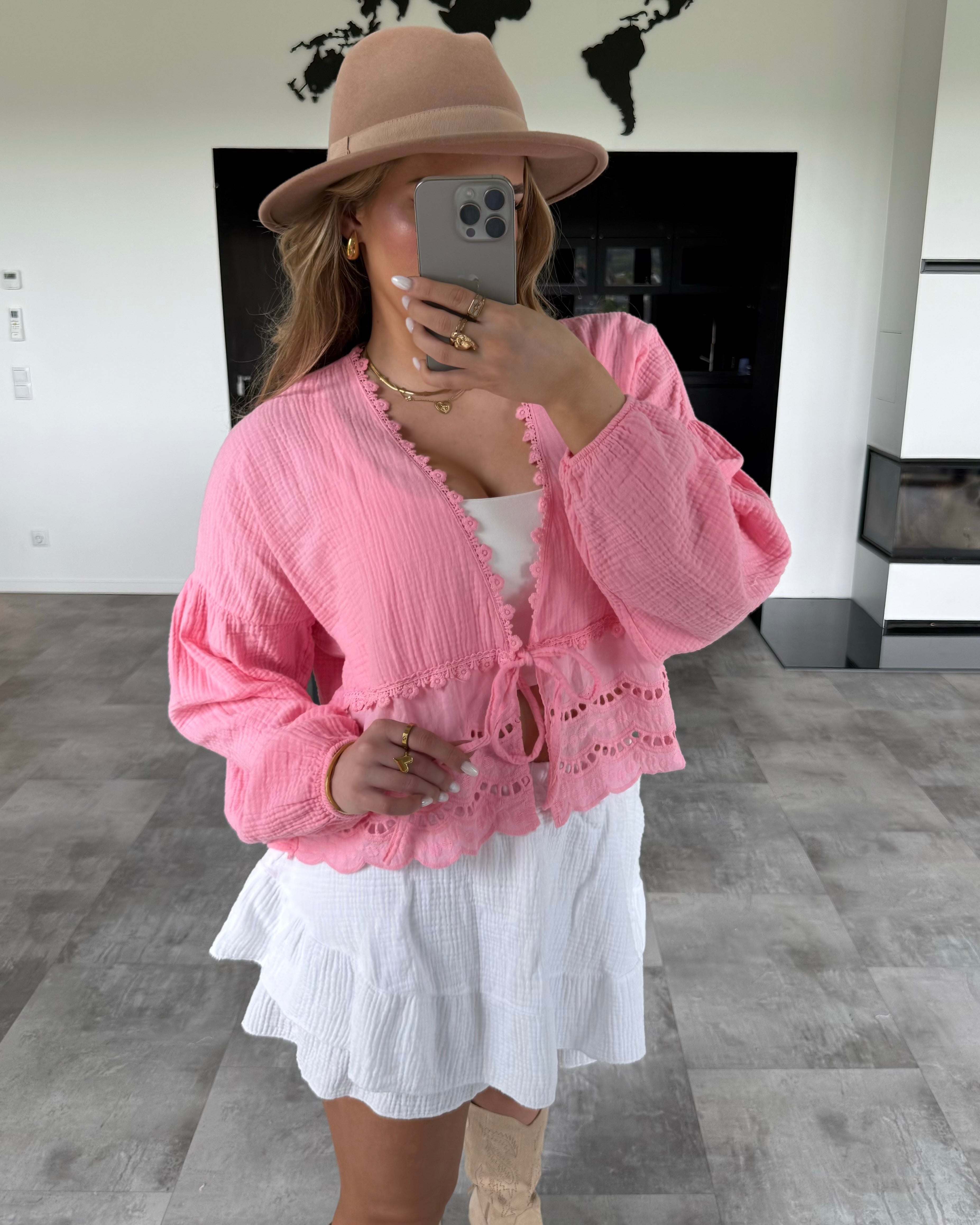 Musselin Knoten-Bluse "Emmi" Koralle