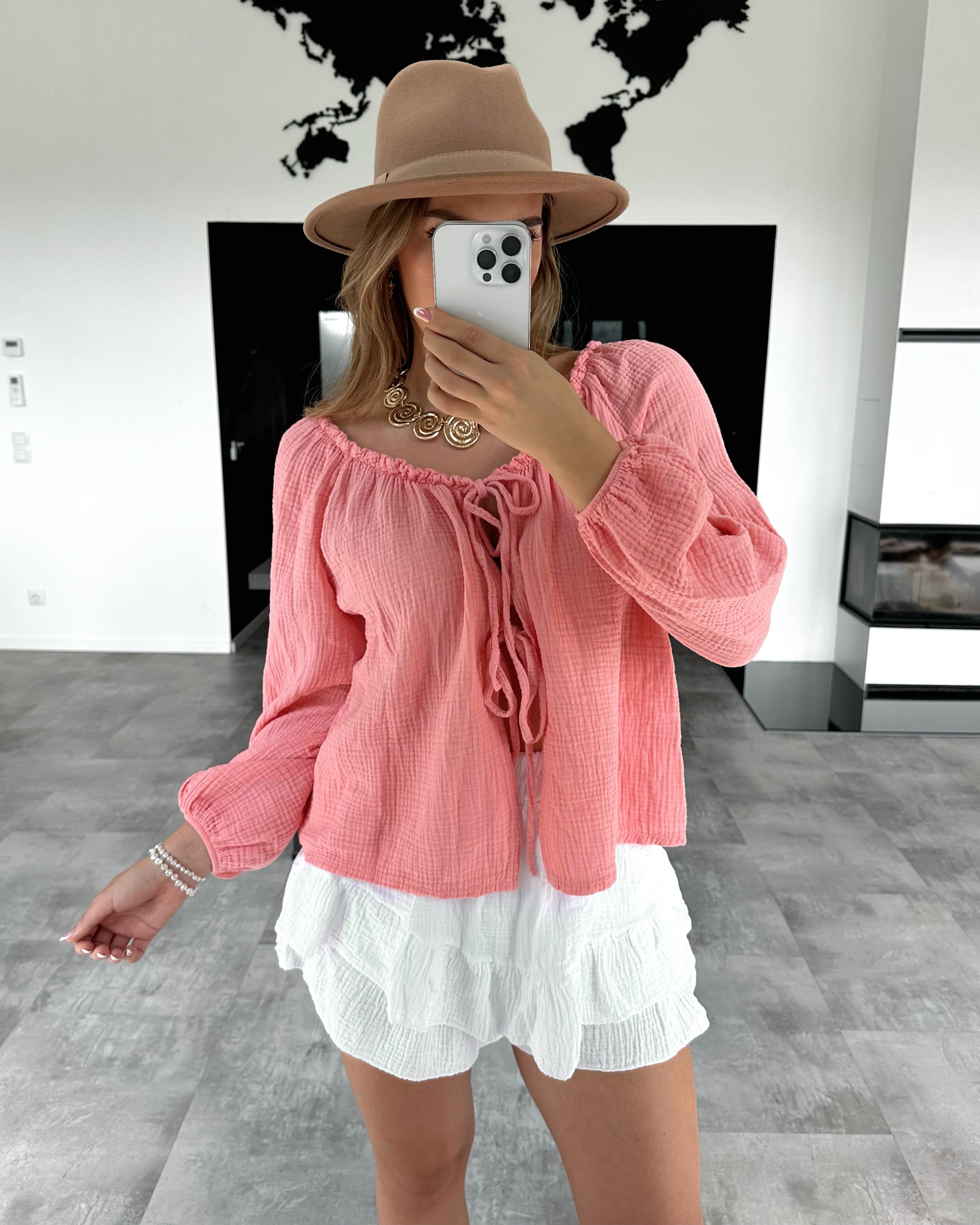 Musselin Knoten-Bluse "Kristin" Koralle