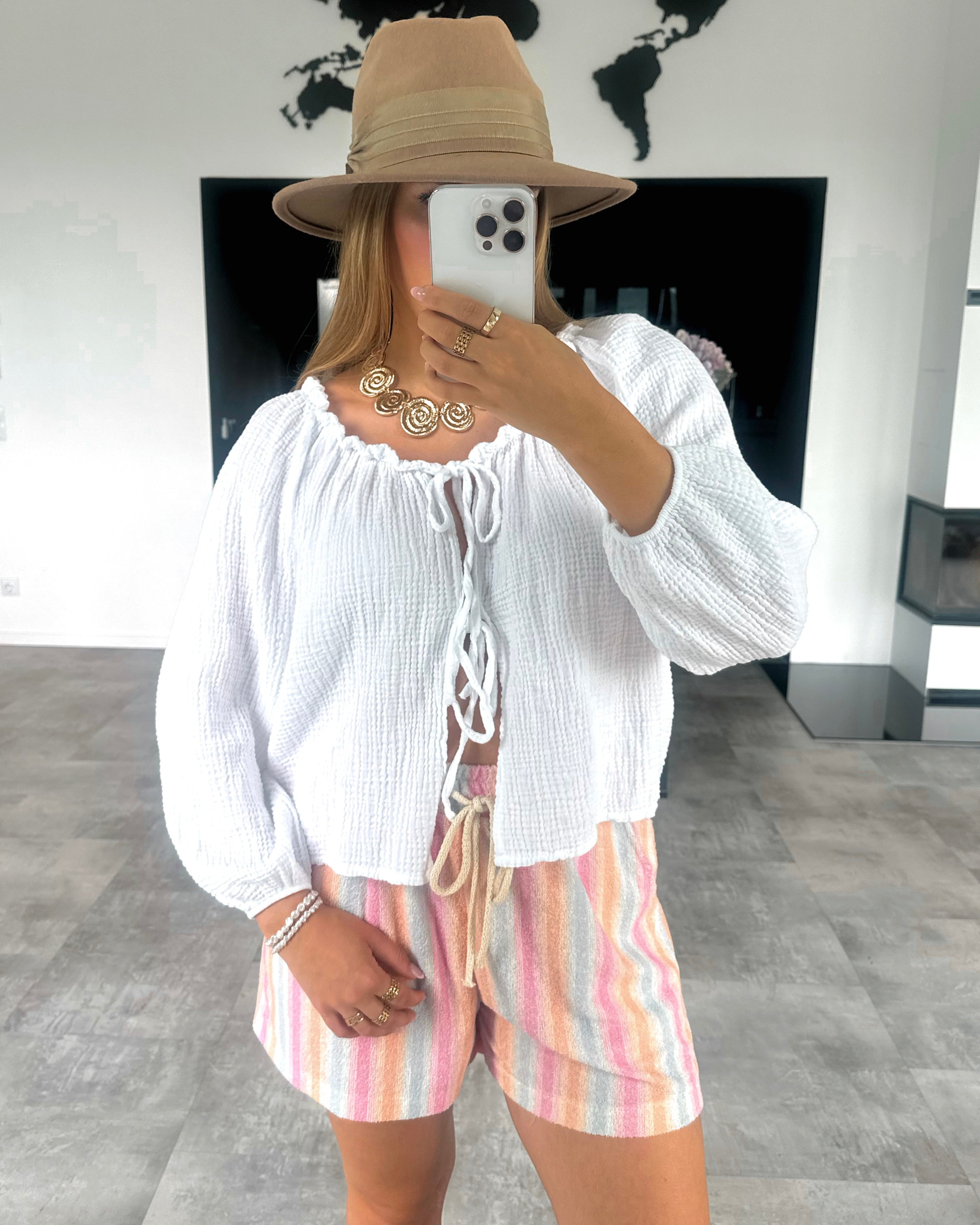 Musselin Knoten-Bluse "Kristin" Weiß