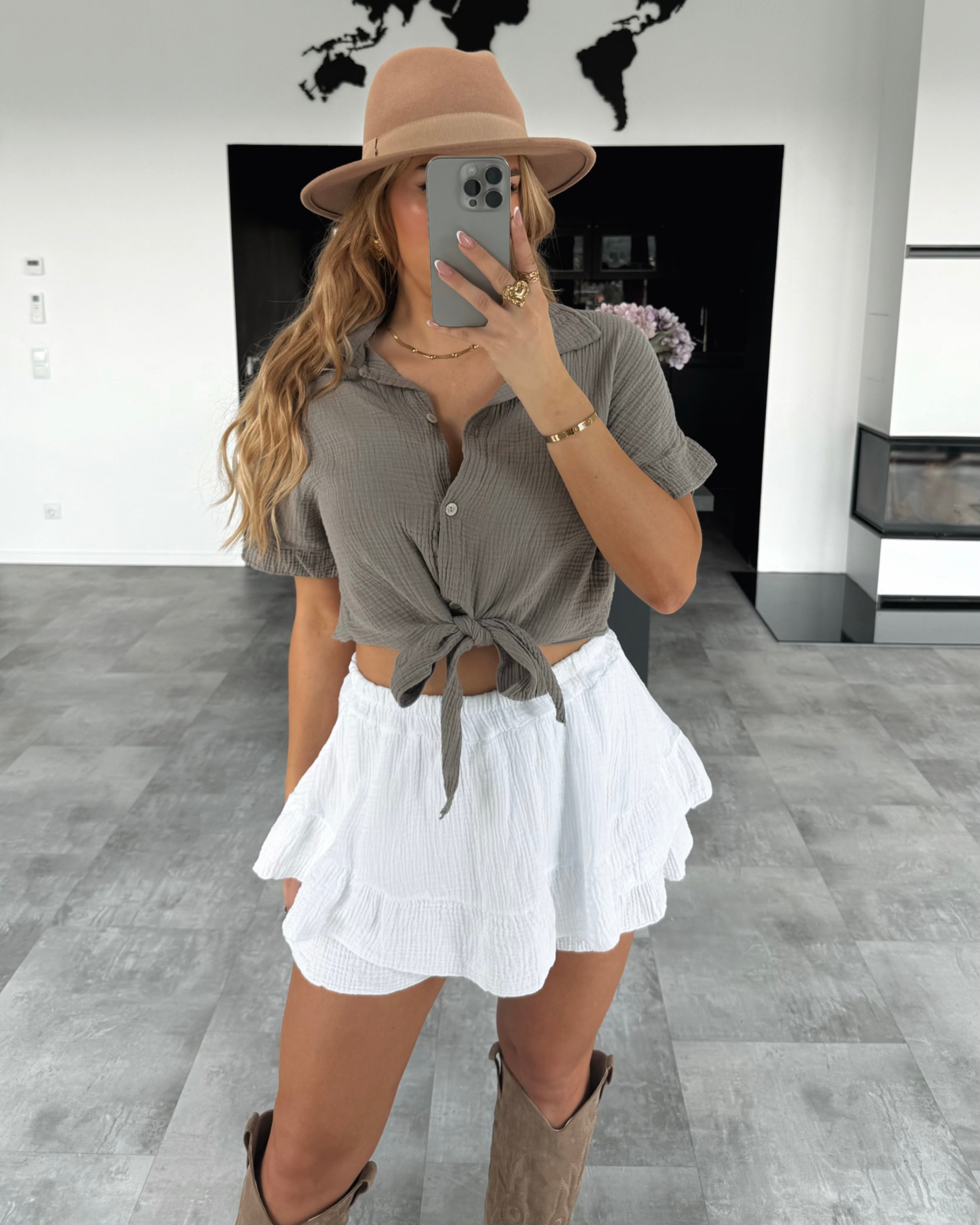 Musselin Knotenshirt "Lia" Taupe