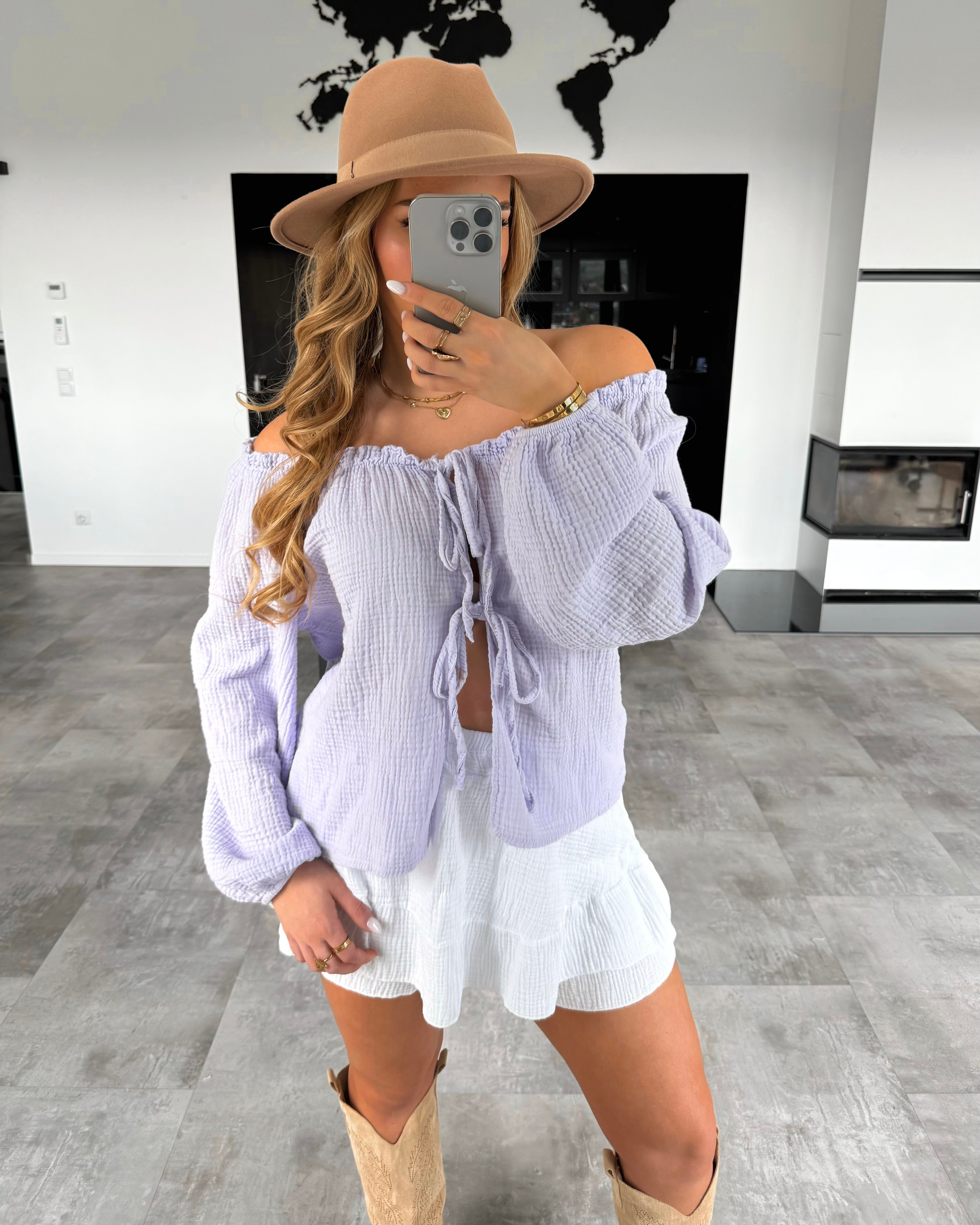 Musselin Knoten-Bluse "Kristin" Flieder