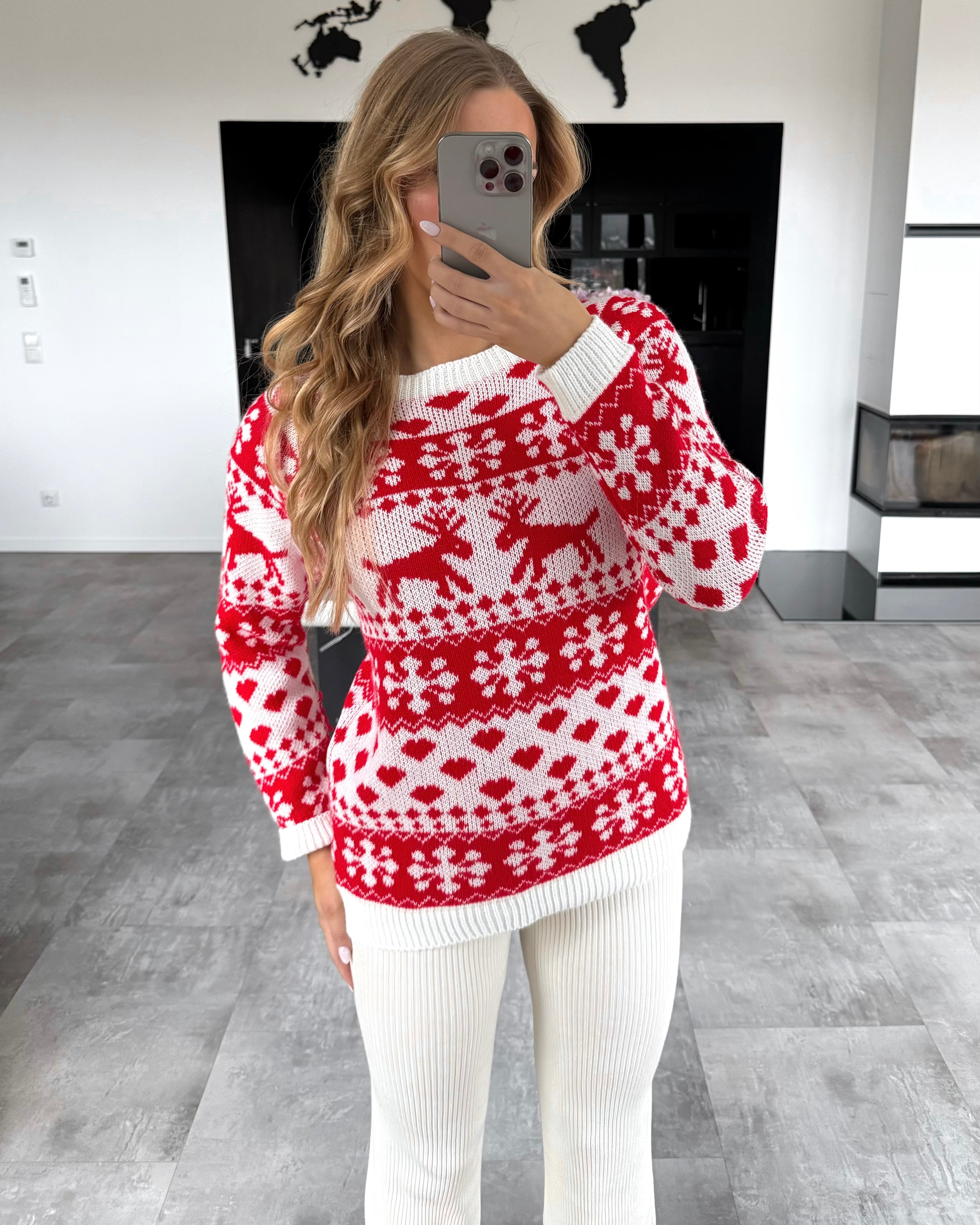 Strickpullover "Holly“ Ecru-Rot