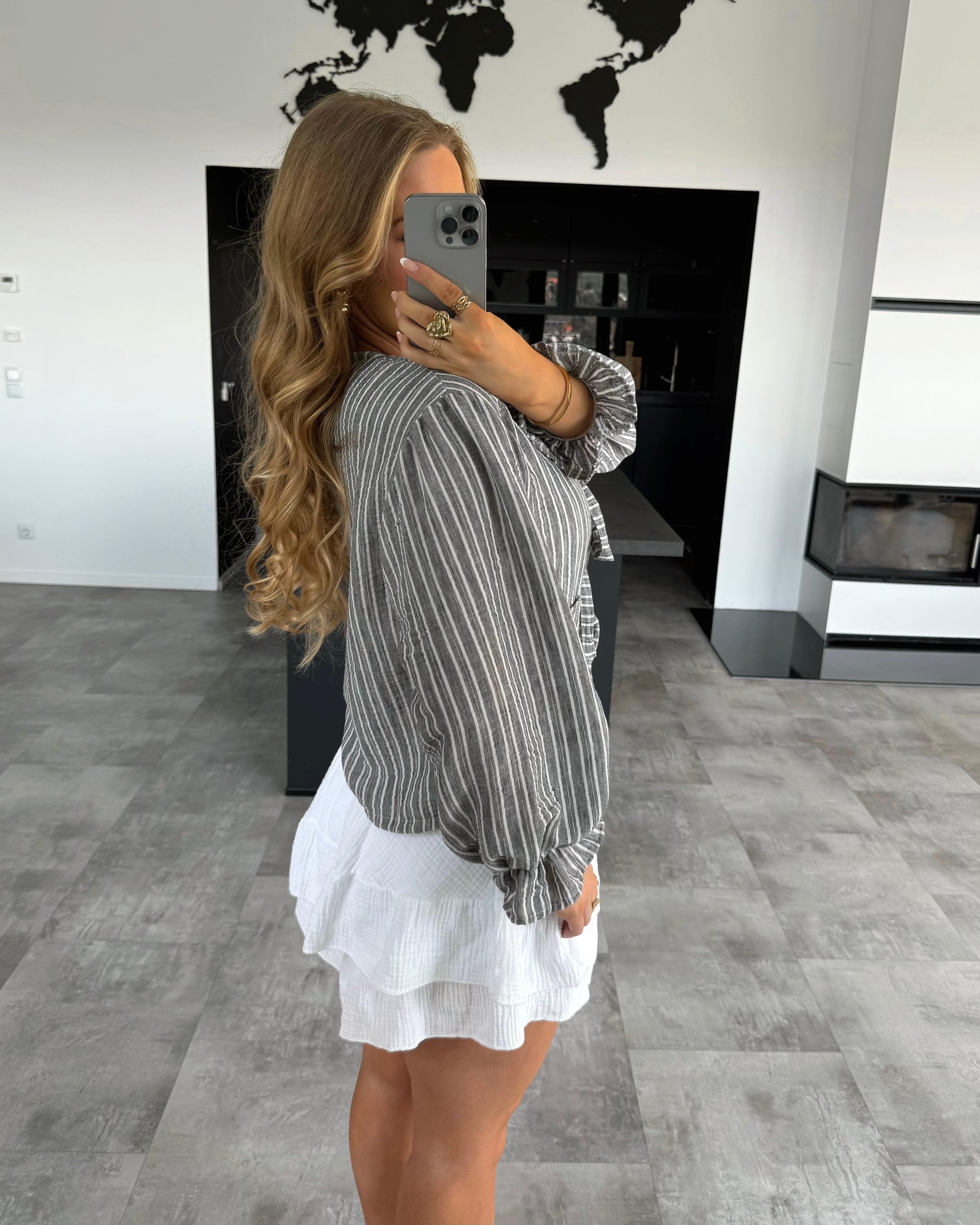 Streifen-Bluse "Jordyce“ Grau-Weiß