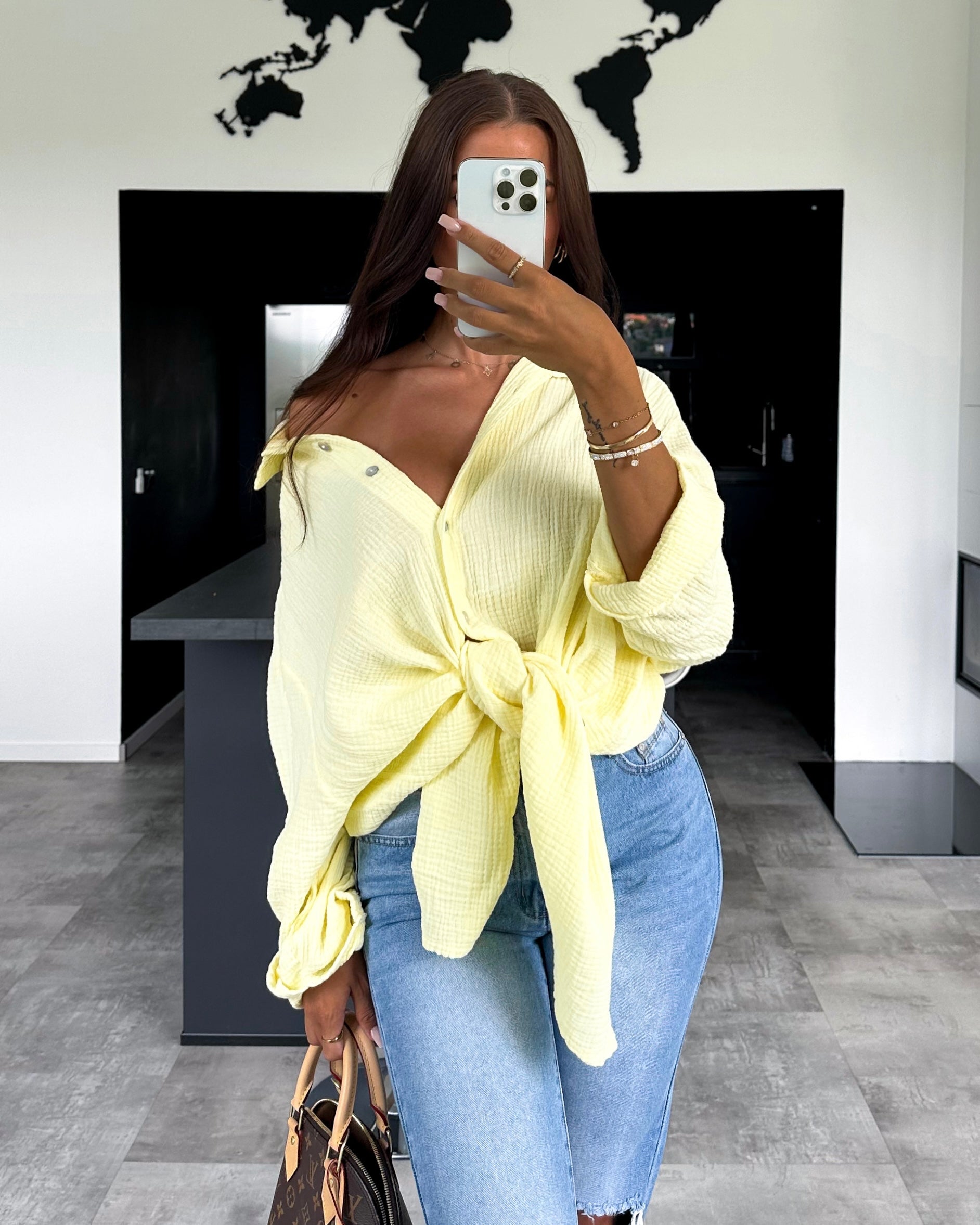 Musselin Bluse "Alissa" Lang Hellgelb