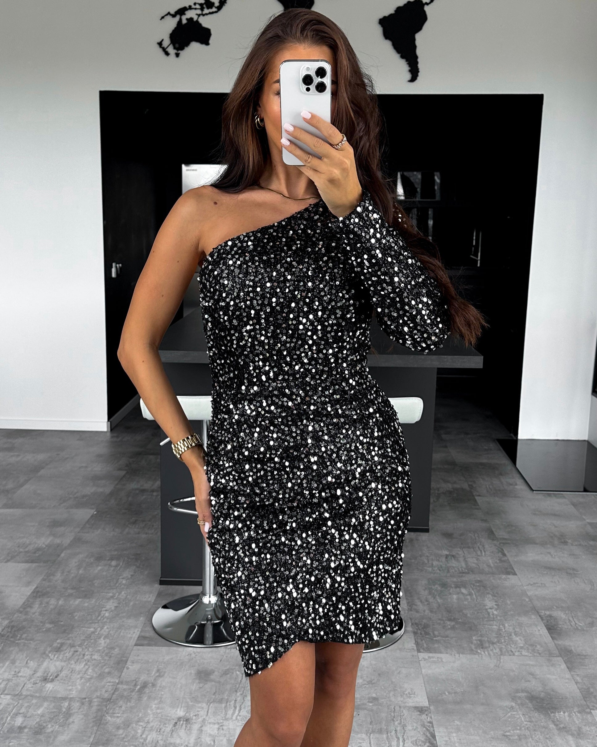 Pailletten-Kleid "Payton" Schwarz-Silber