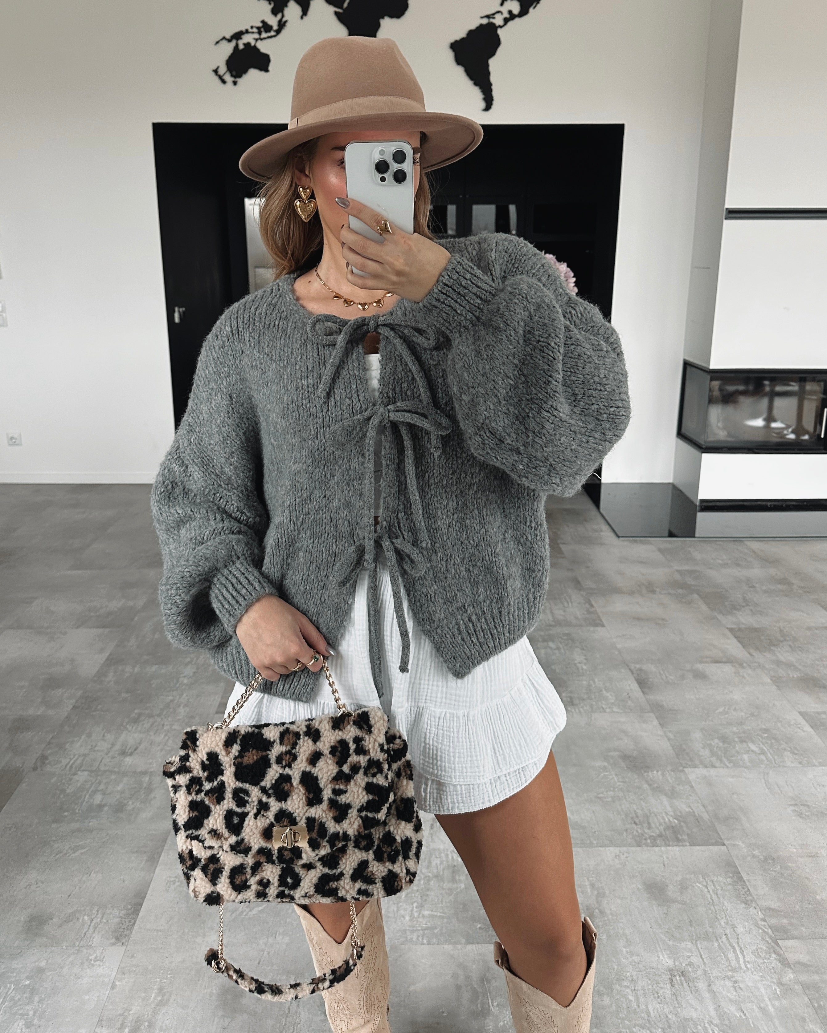 Knoten-Cardigan "Mavie" Dunkelgrau