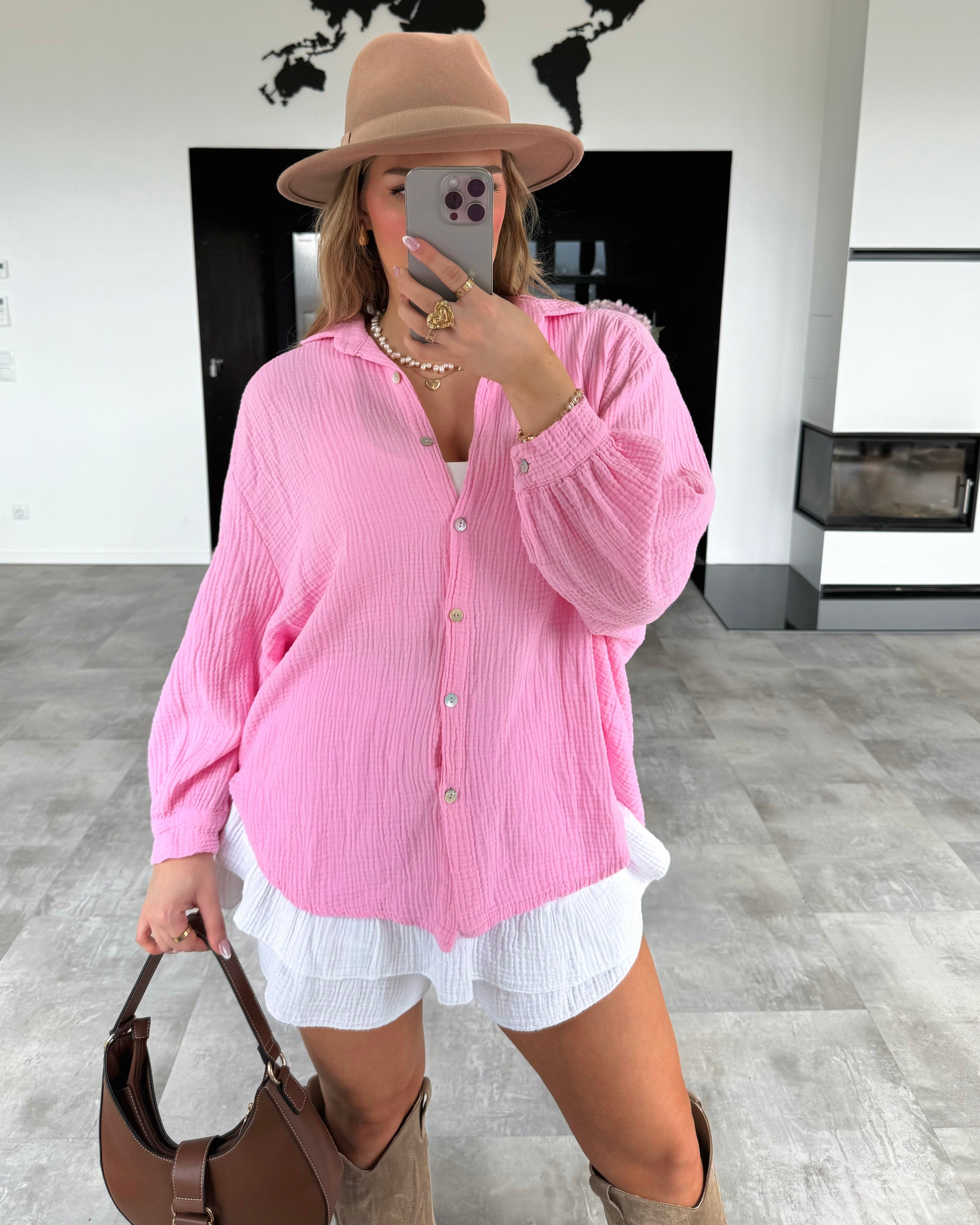 Musselin Bluse "Malea" Midi Bubblegum Rosa