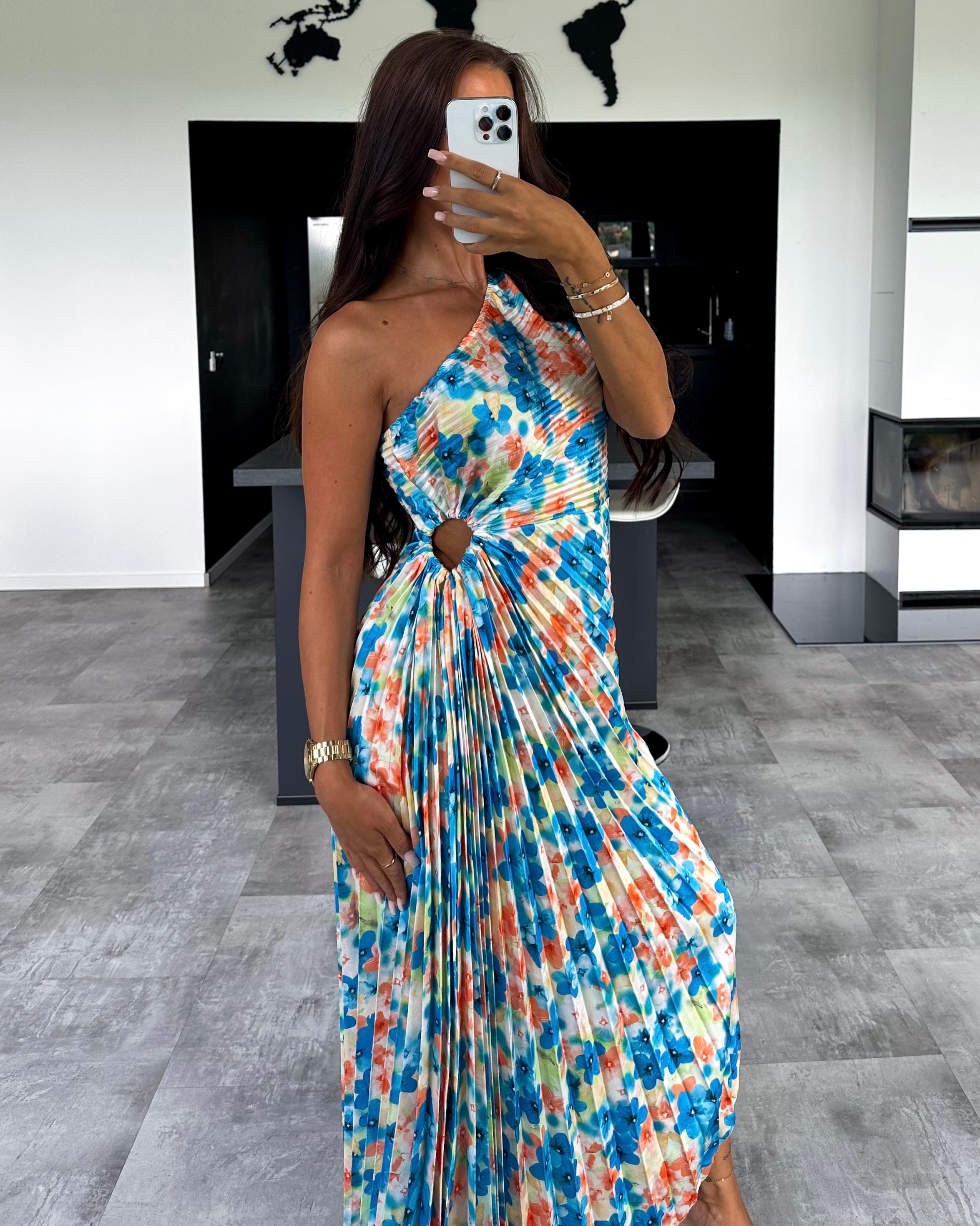 Kleid "Floral" Lang Blau