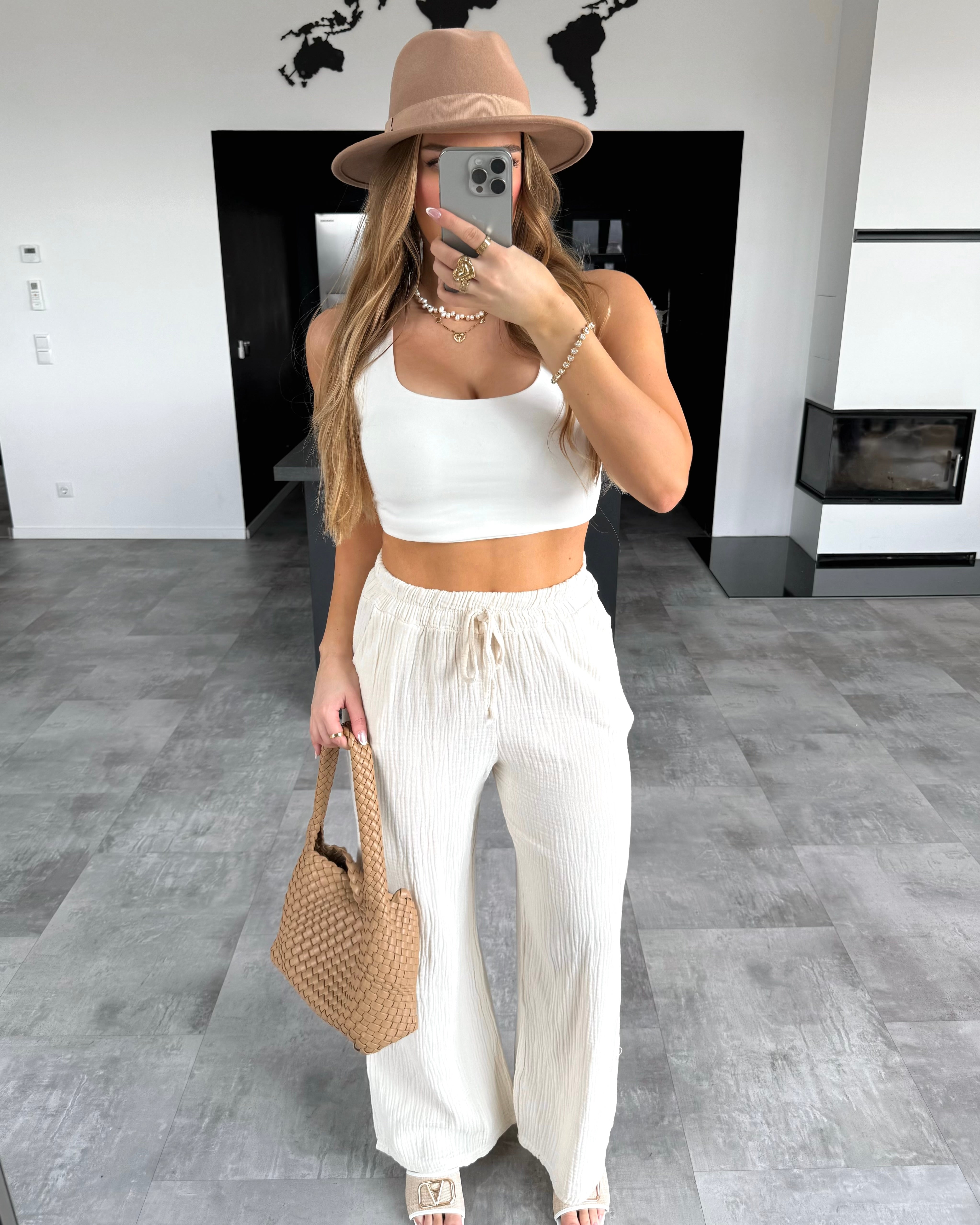 Musselin Hose „Joia“ Ecru