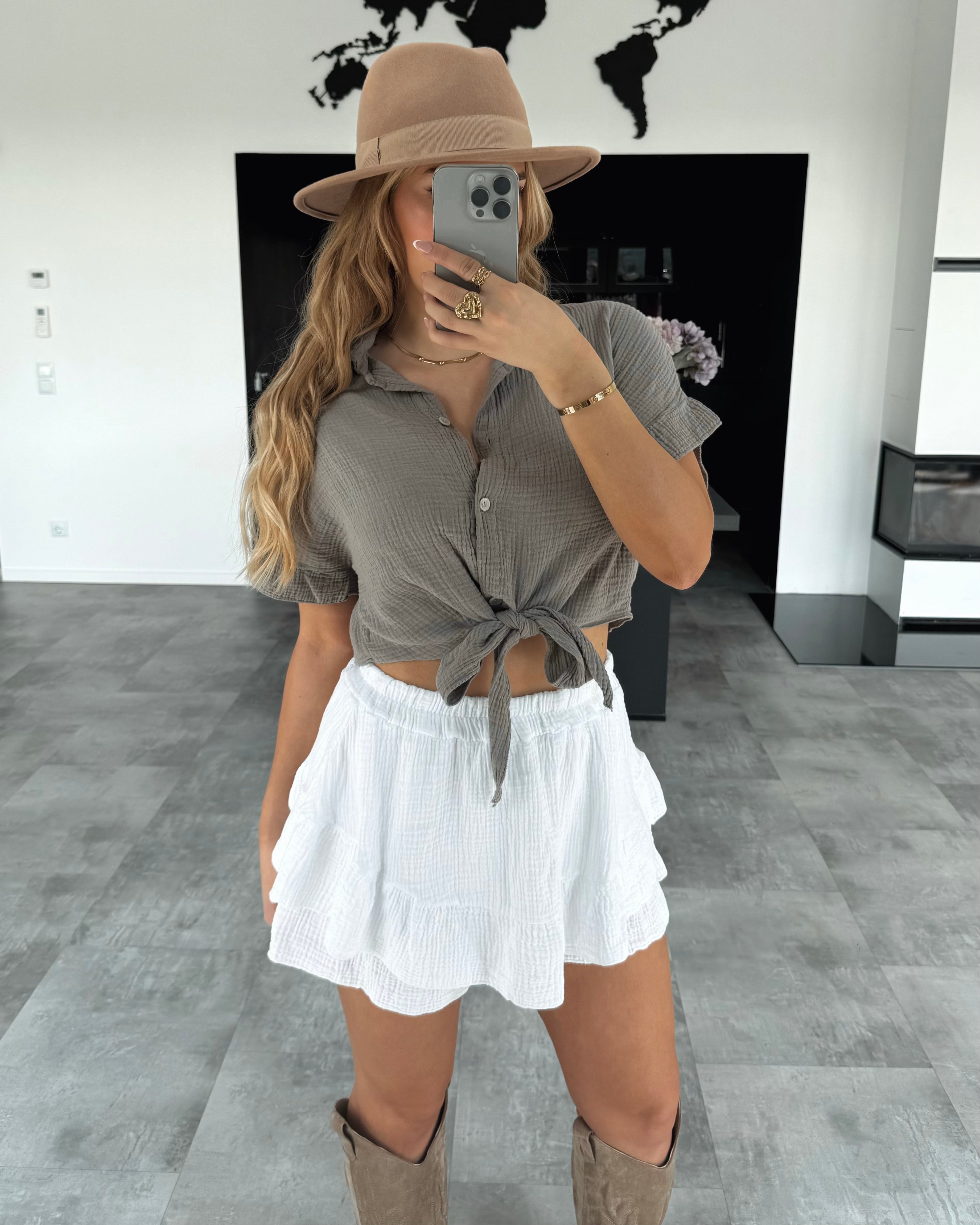 Musselin Knotenshirt "Lia" Taupe