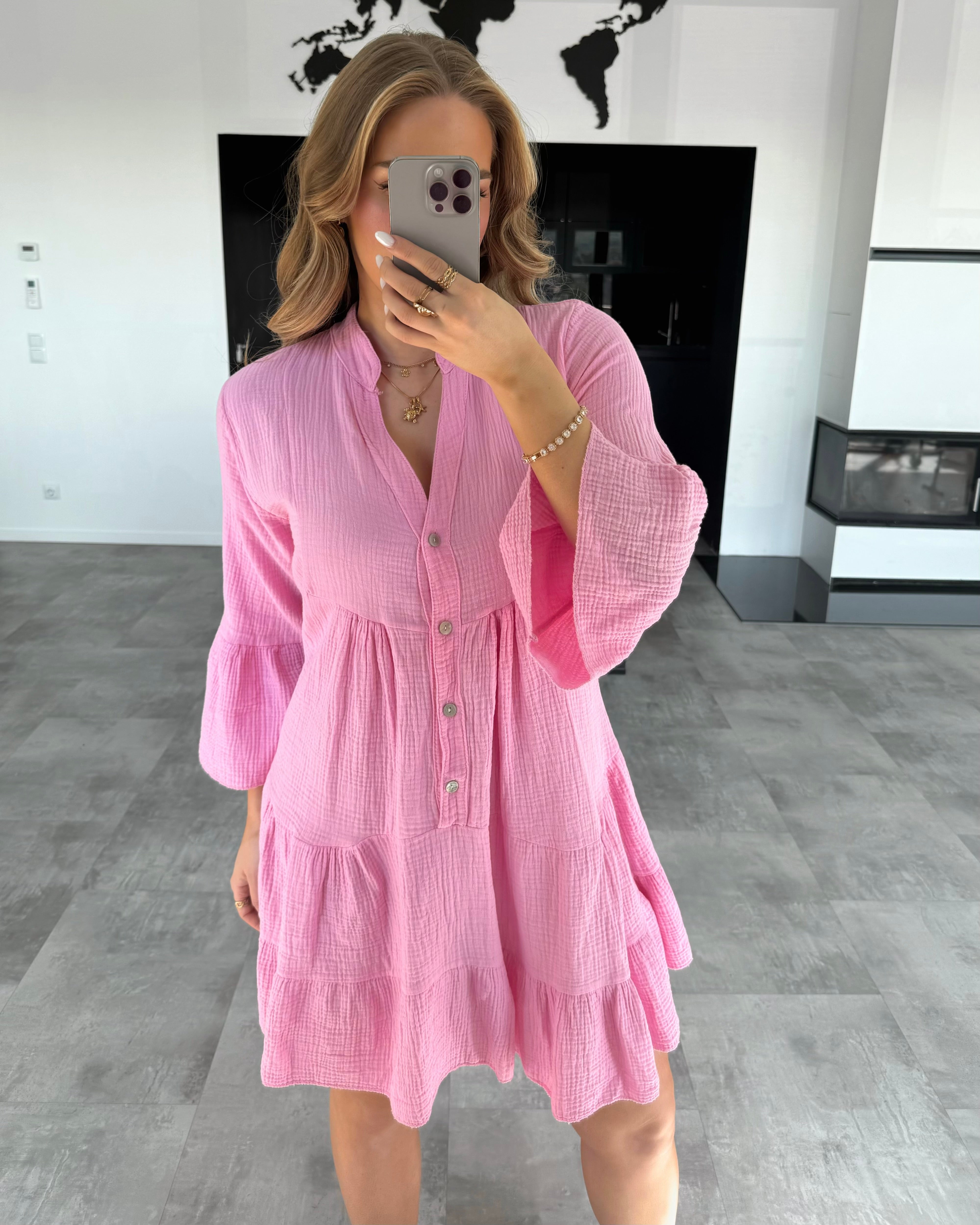 Musselin Kleid „Sofia“ Bubblegum Rosa