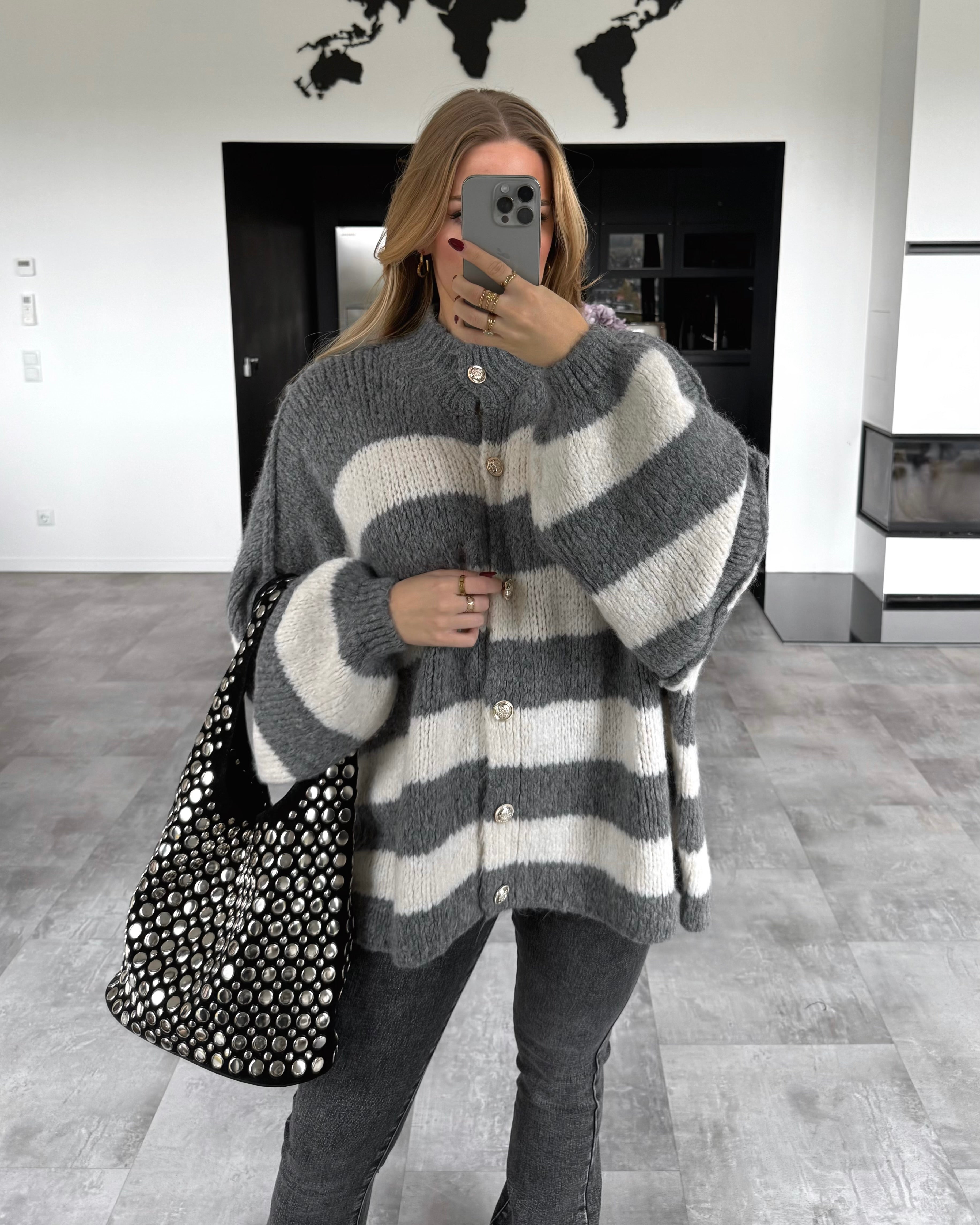 Cardigan "Cece" Grau-Ecru