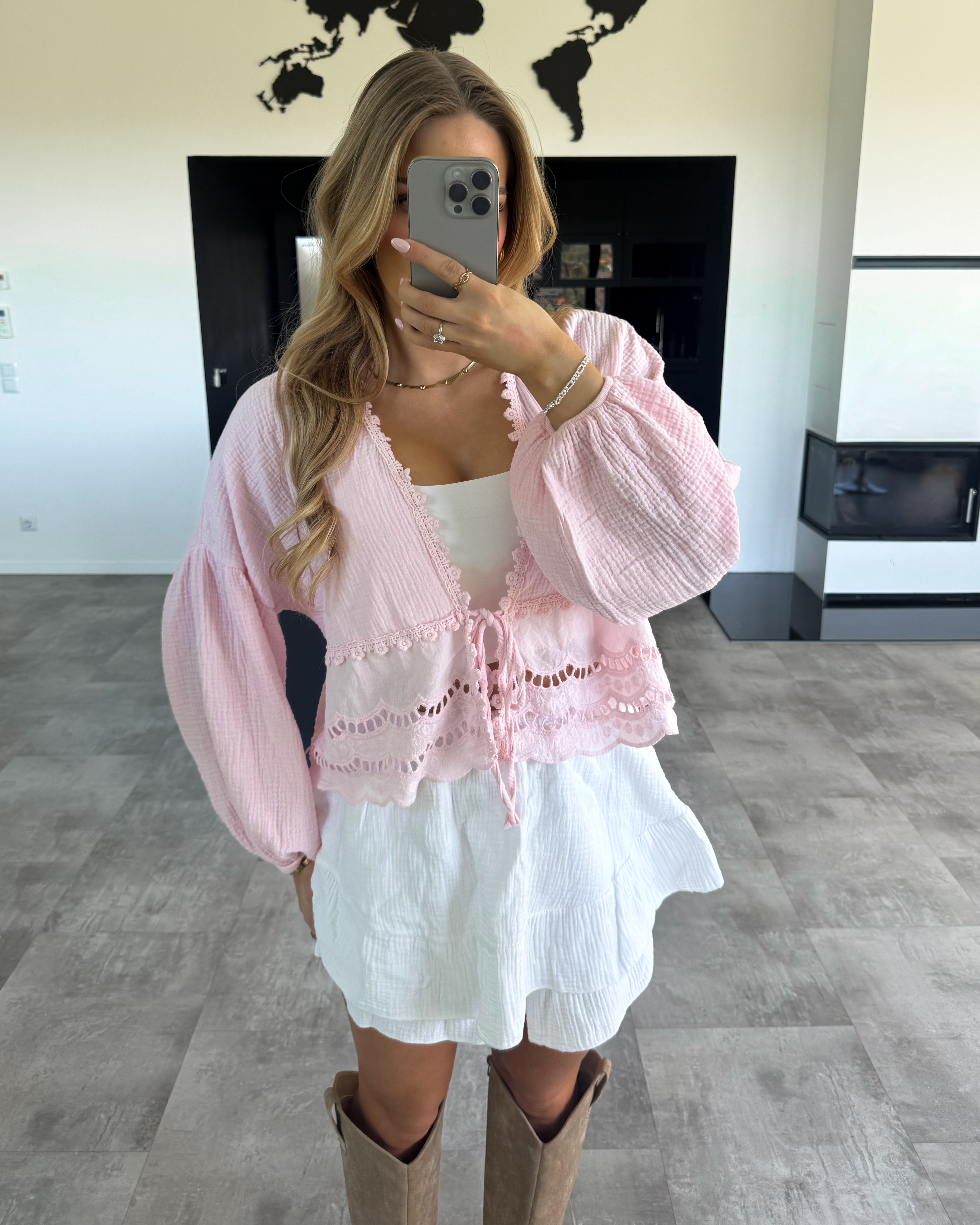 Musselin Knoten-Bluse "Emmi" Babyrosa