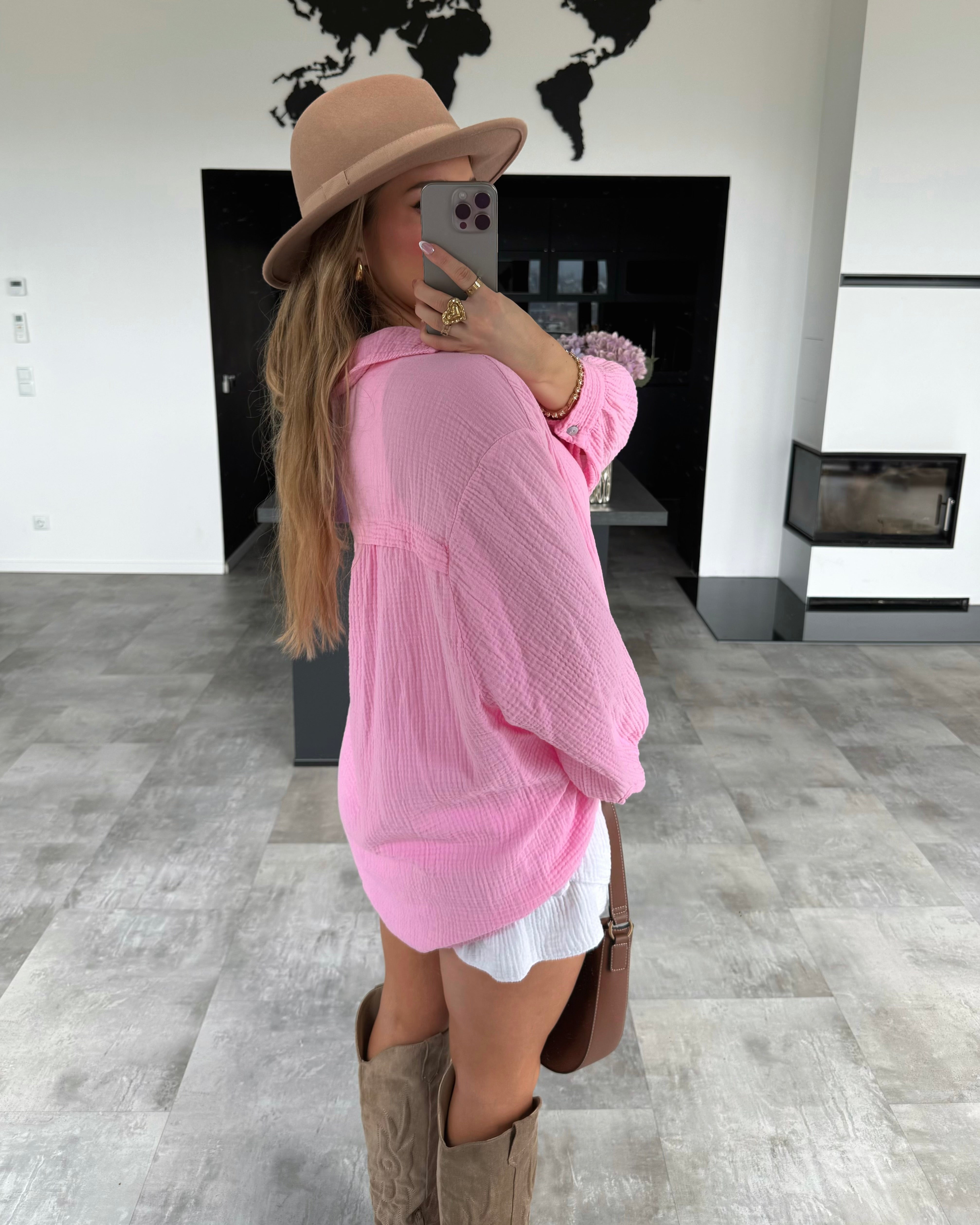 Musselin Bluse "Malea" Midi Bubblegum Rosa