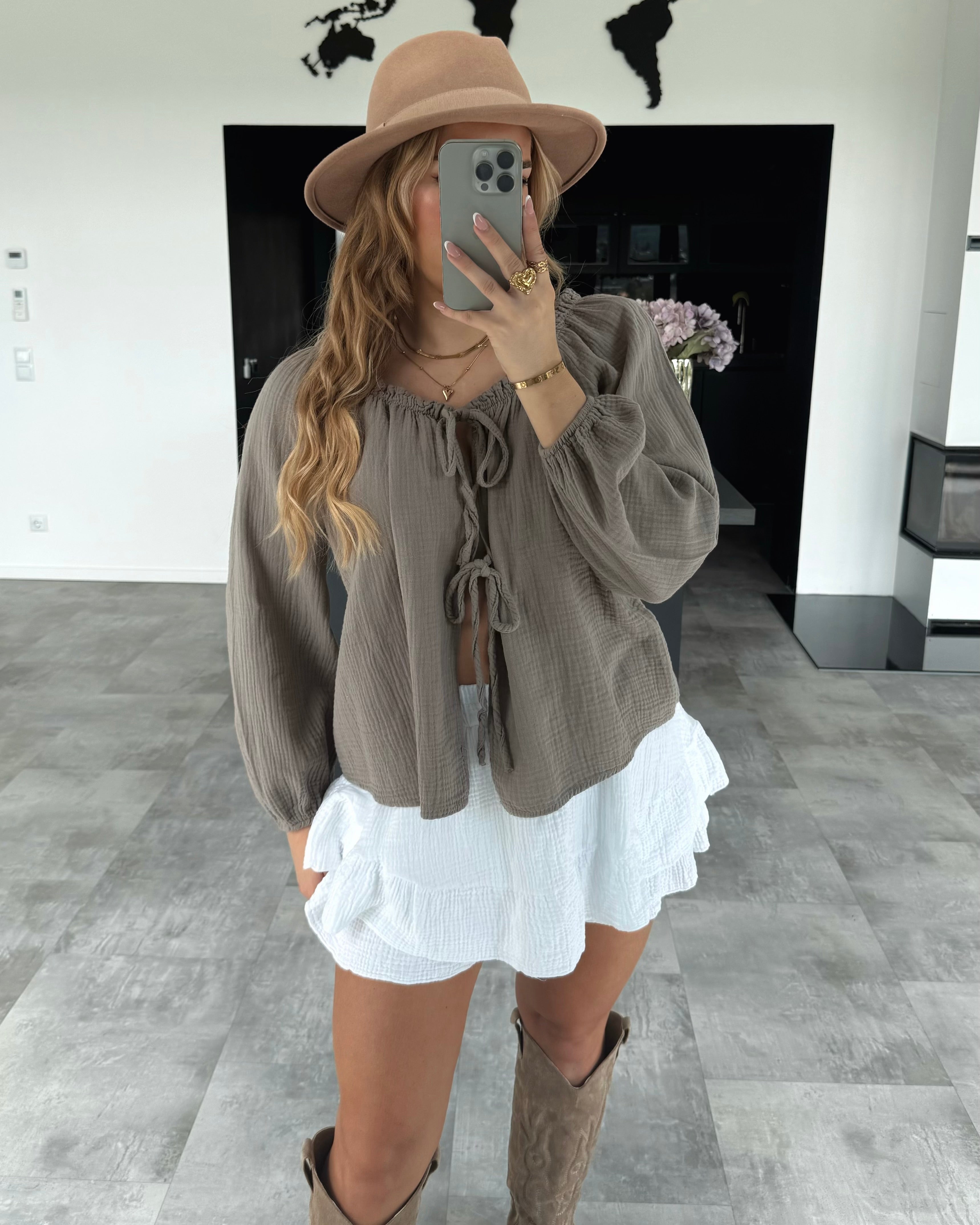 Musselin Knoten-Bluse "Kristin" Taupe