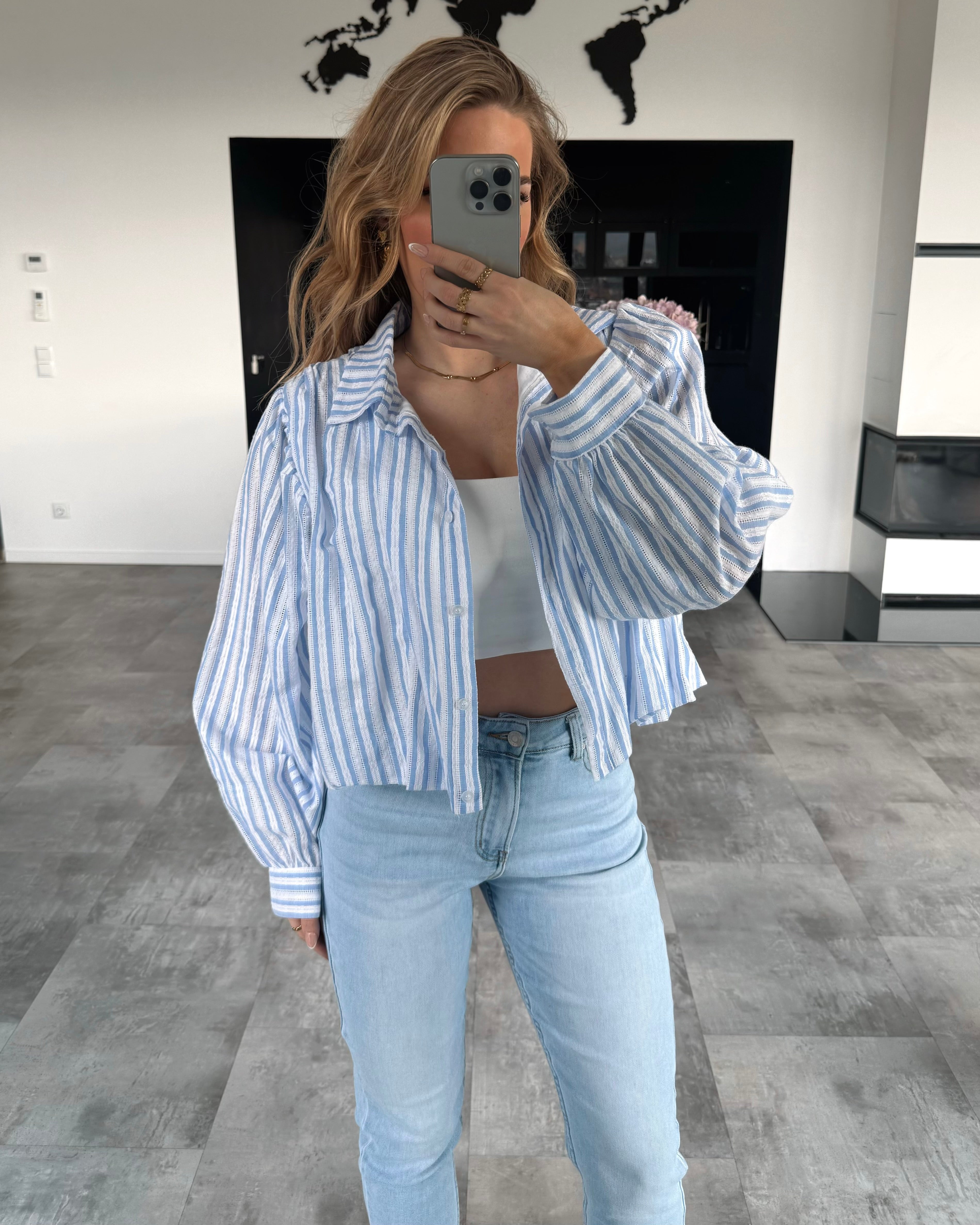 Bluse "Lainey" Weiß-Hellblau