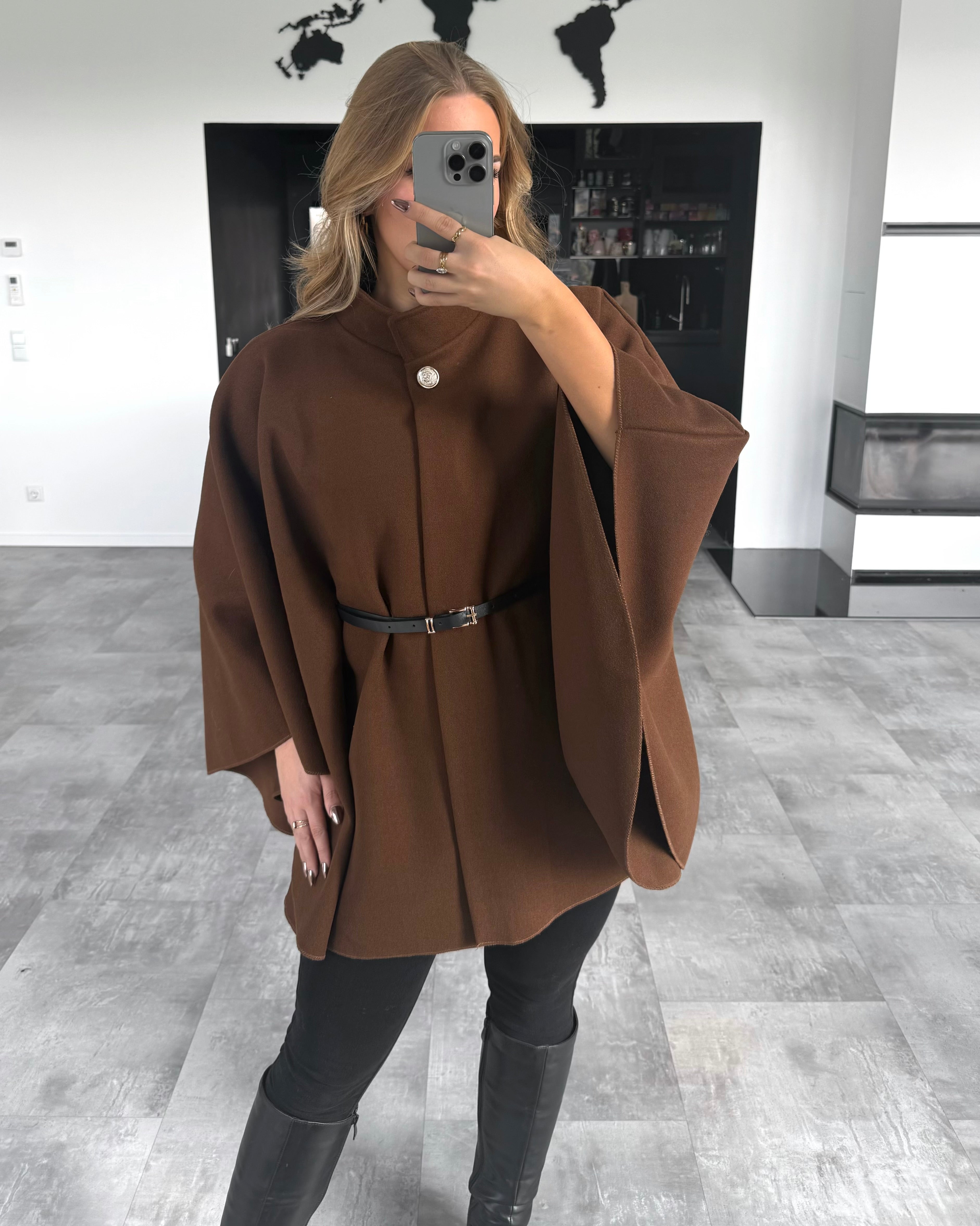 Mantelcape “Audrey” mit Gürtel Chocolate