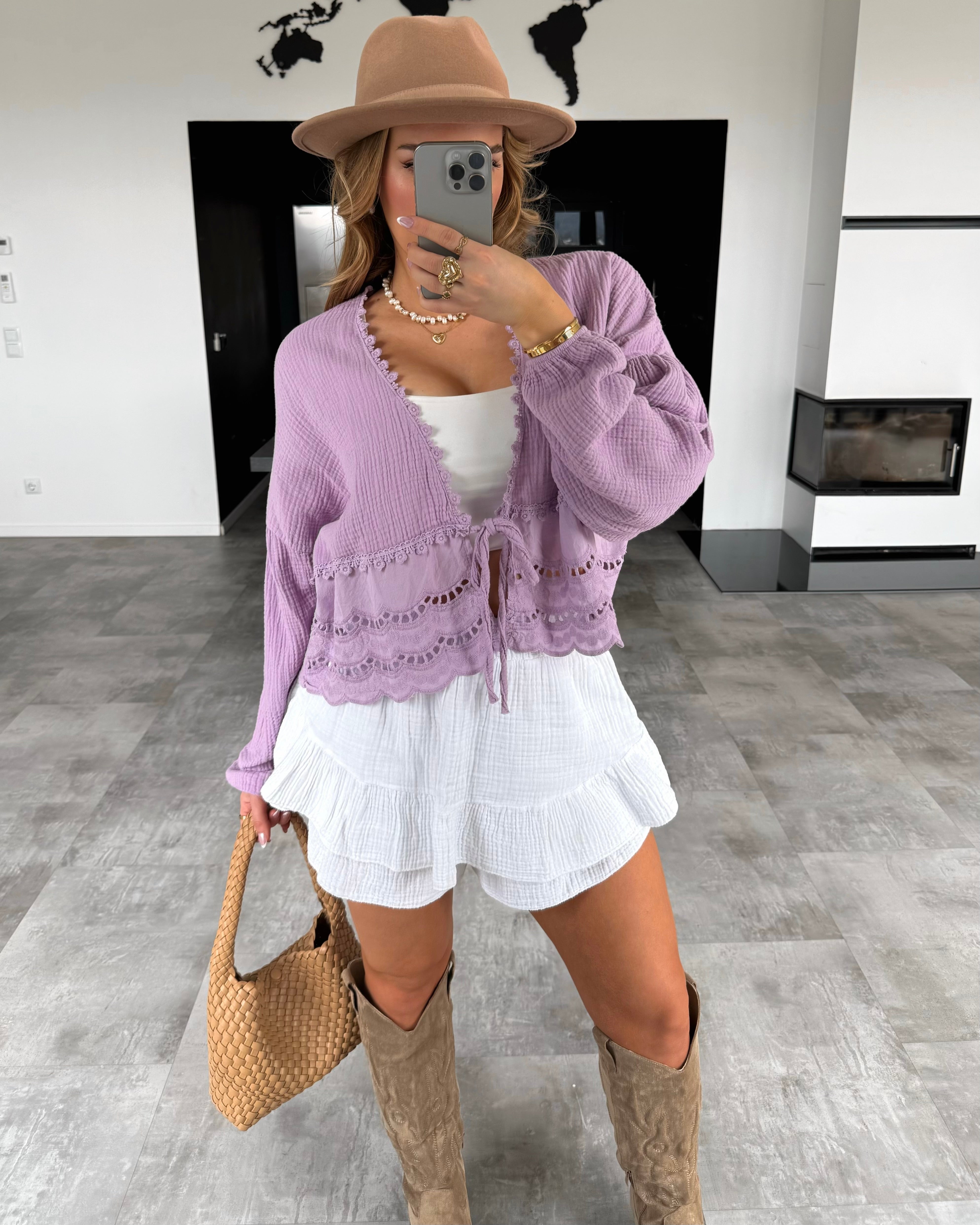 Musselin Knoten-Bluse "Emmi" Flieder