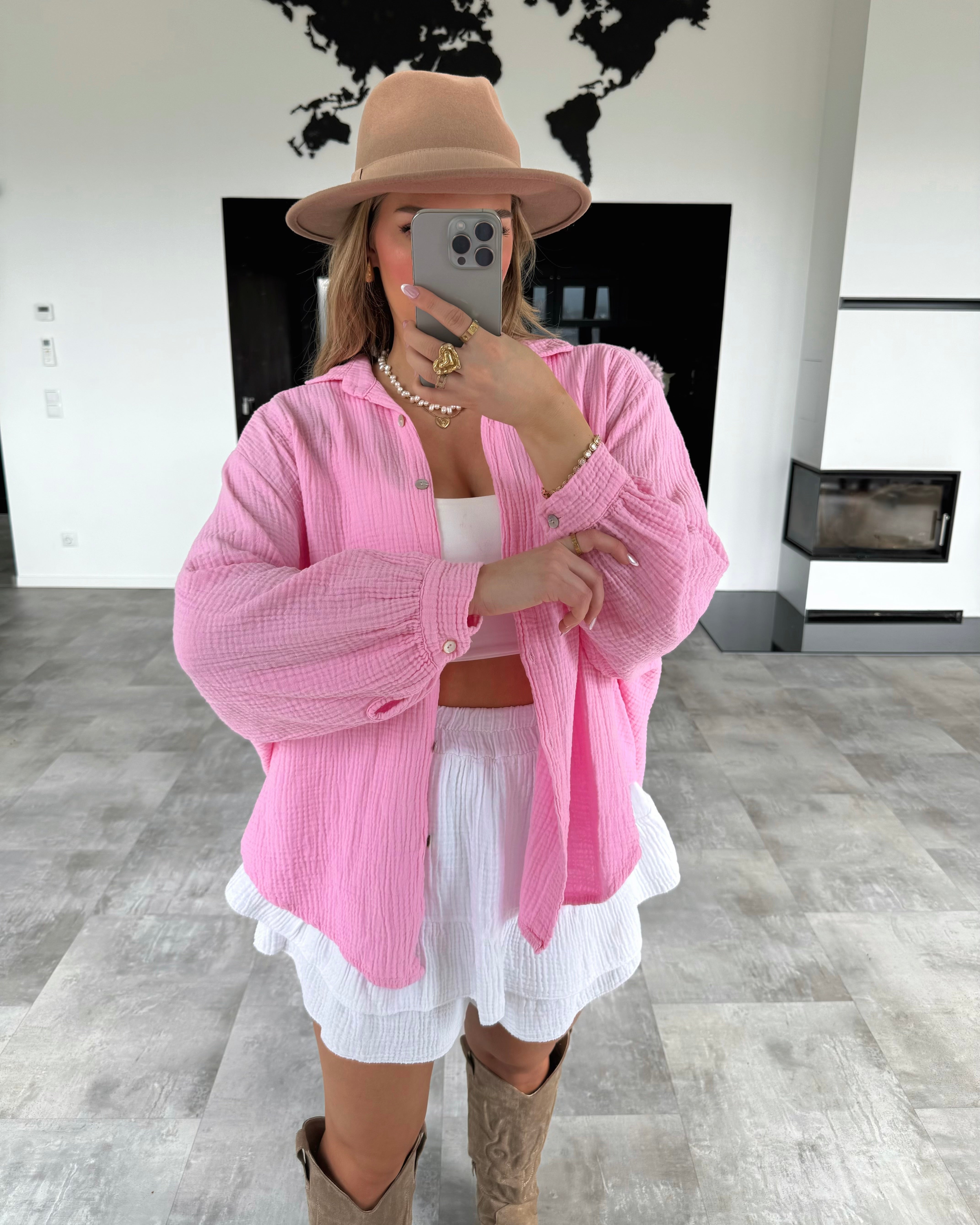 Musselin Bluse "Malea" Midi Bubblegum Rosa
