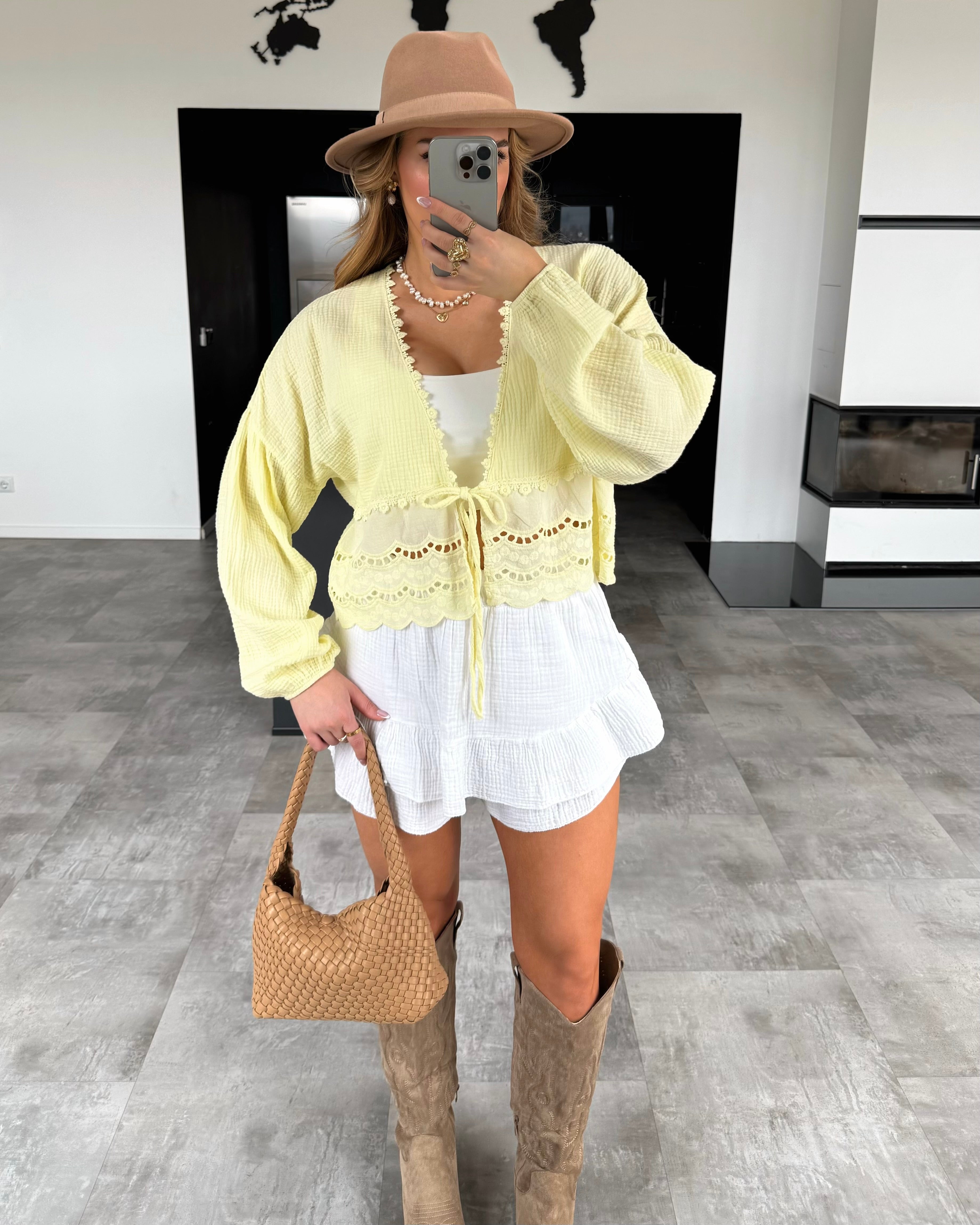 Musselin Knoten-Bluse "Emmi" Gelb