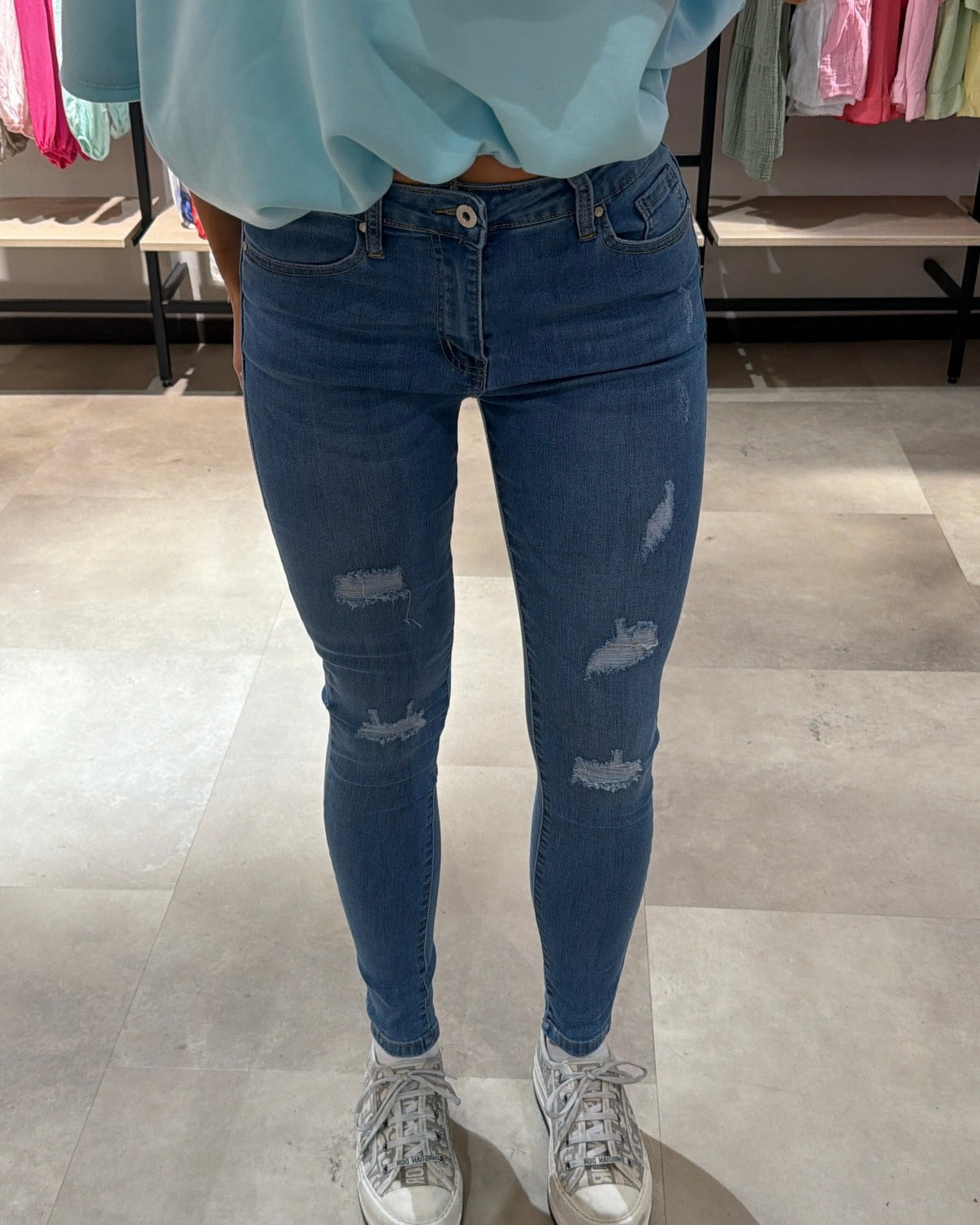 Skinny Ripped Jeans "Diana" Blau