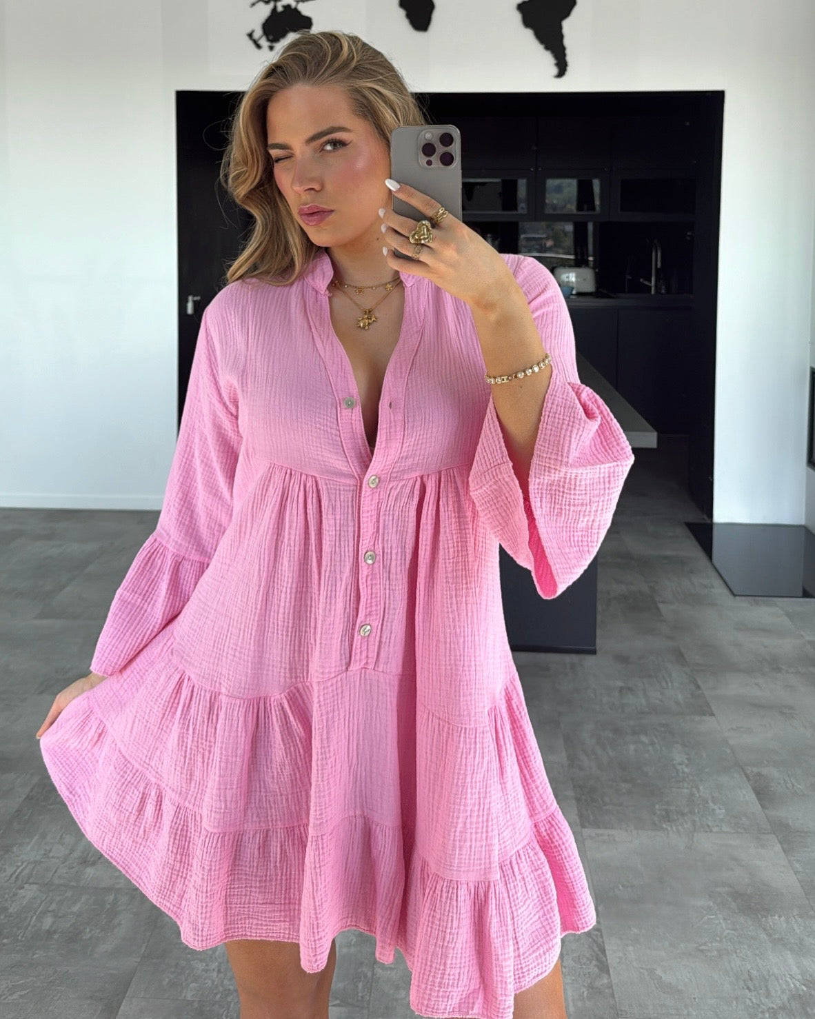 Musselin Kleid „Sofia“ Bubblegum Rosa