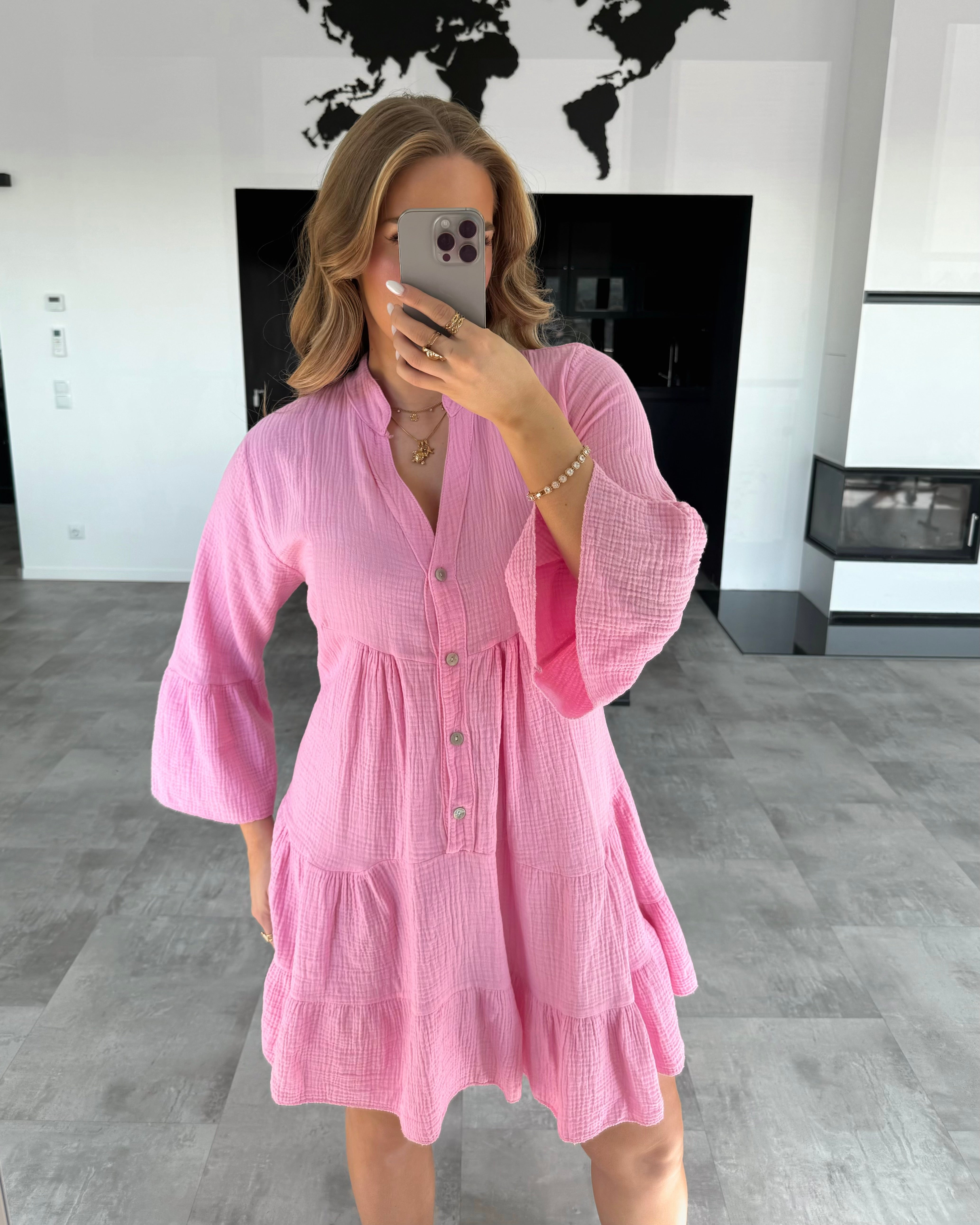 Musselin Kleid „Sofia“ Bubblegum Rosa