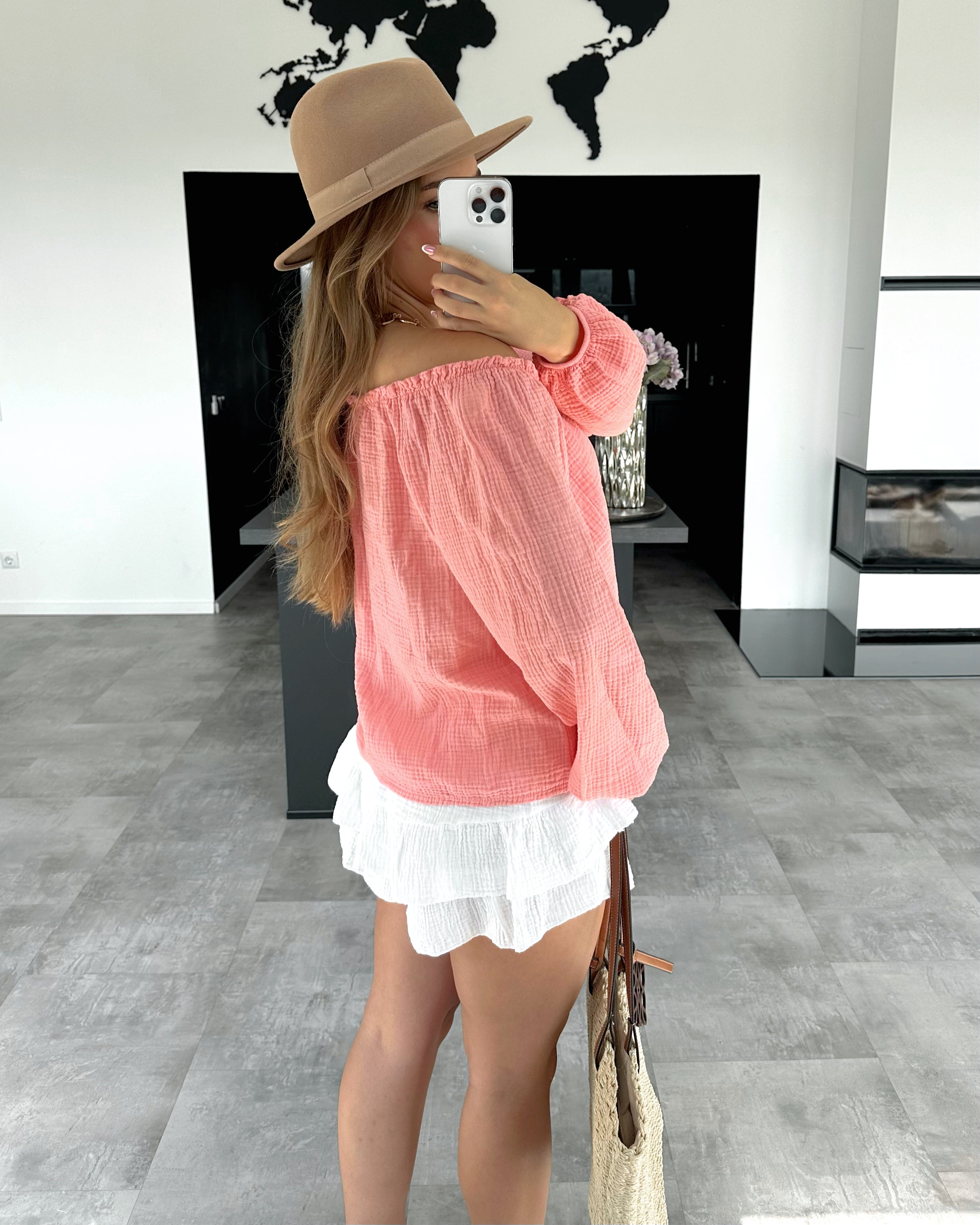 Musselin Knoten-Bluse "Kristin" Koralle