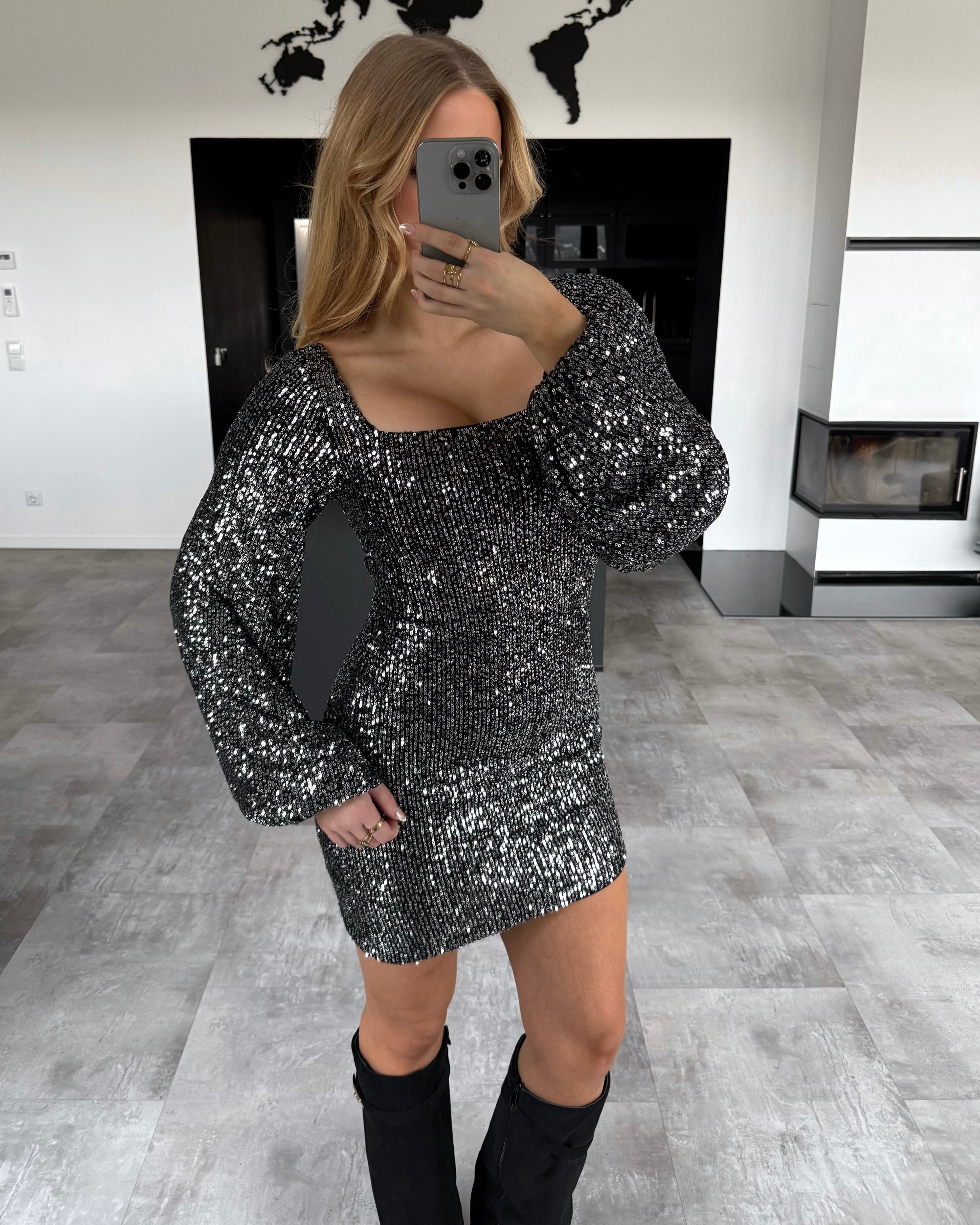 Pailletten-Kleid "Serenity" Schwarz-Silber